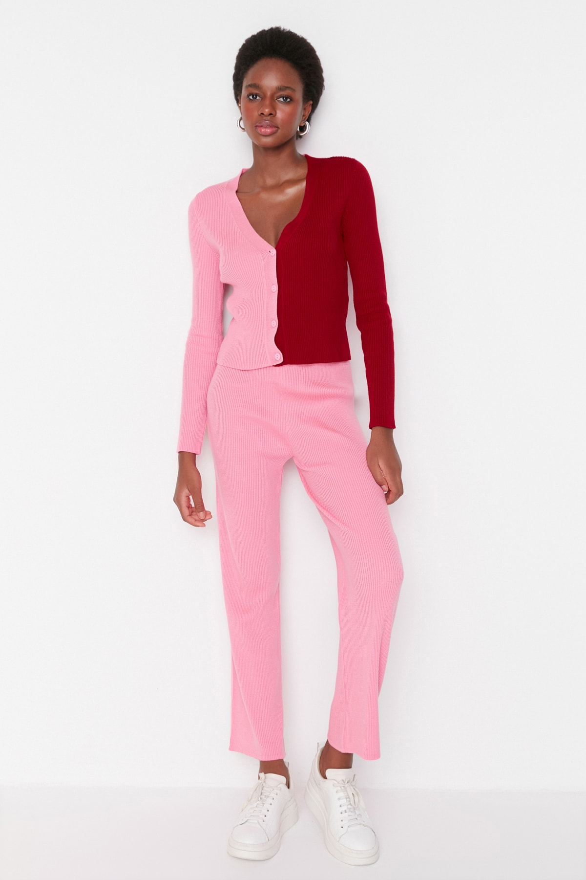 Levně Trendyol Pink Color Block Knitwear Top-Top Set
