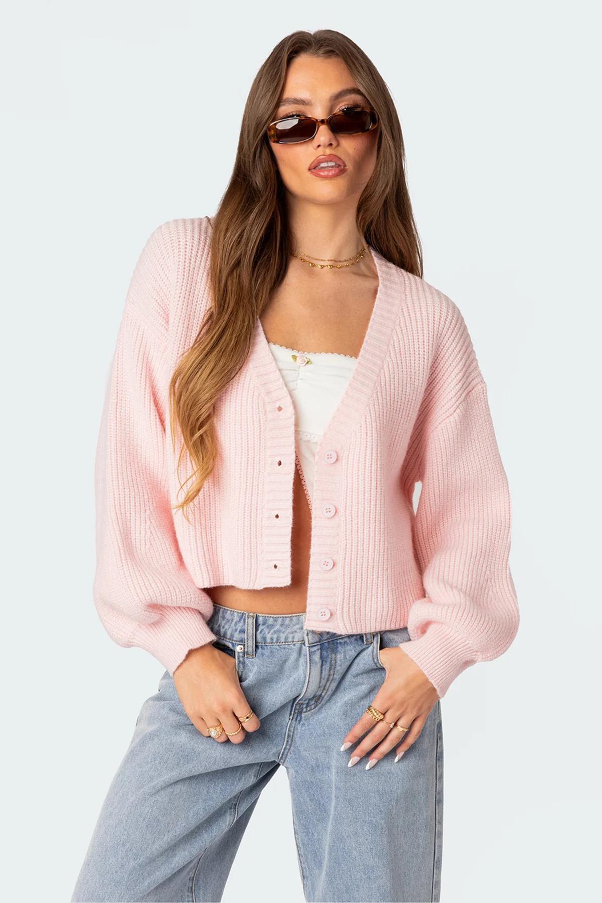 Madmext Pink Buttoned Knitwear Sweater Cardigan
