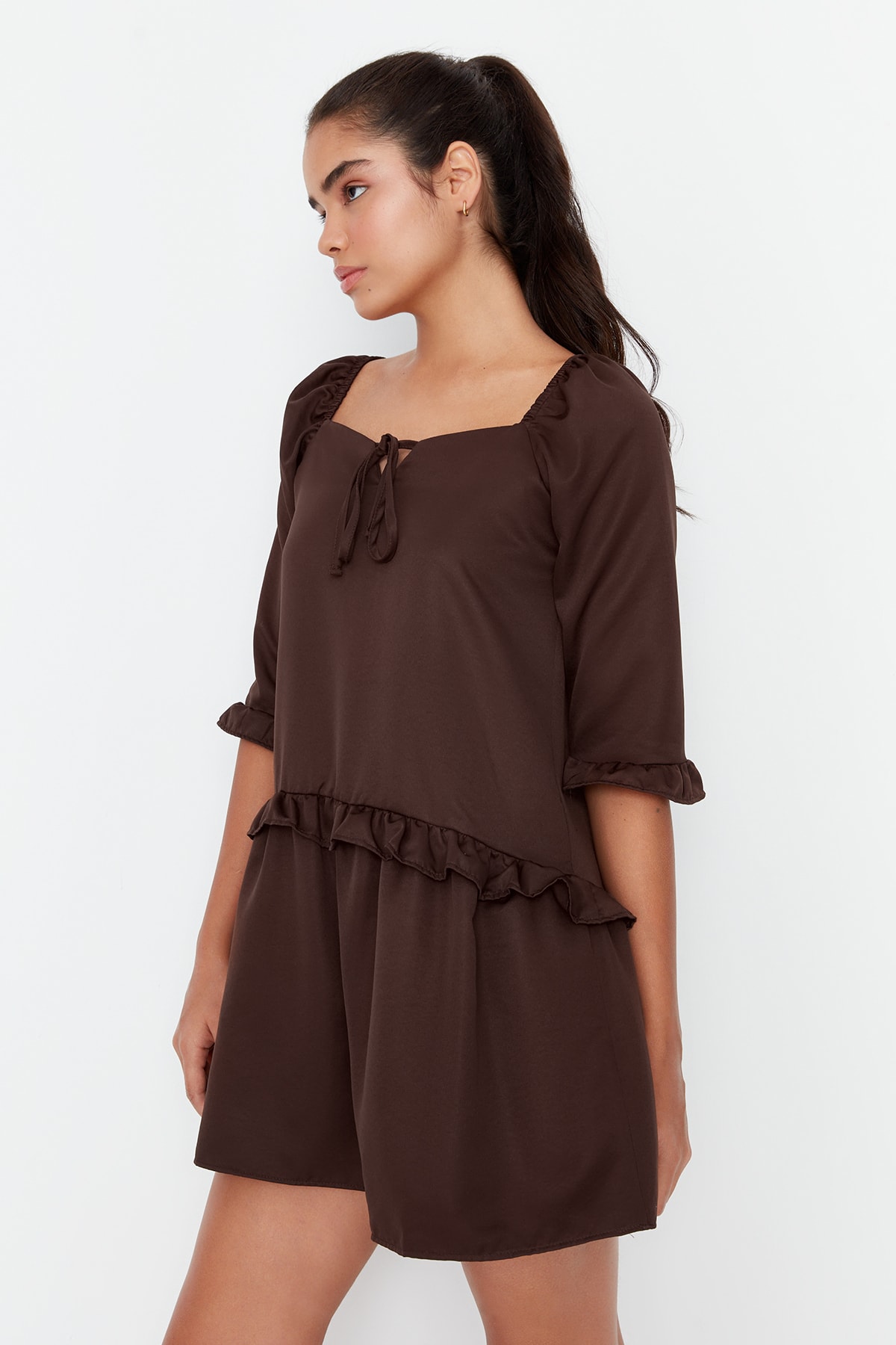 Rochie maro cu volane Trendyol