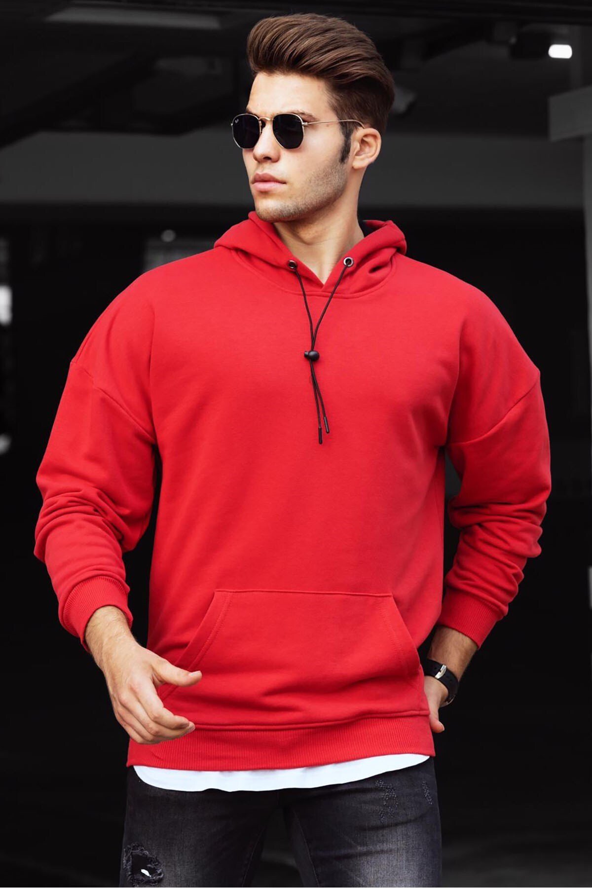 Levně Madmext Basic Red Men's Hooded Sweatshirt 4764