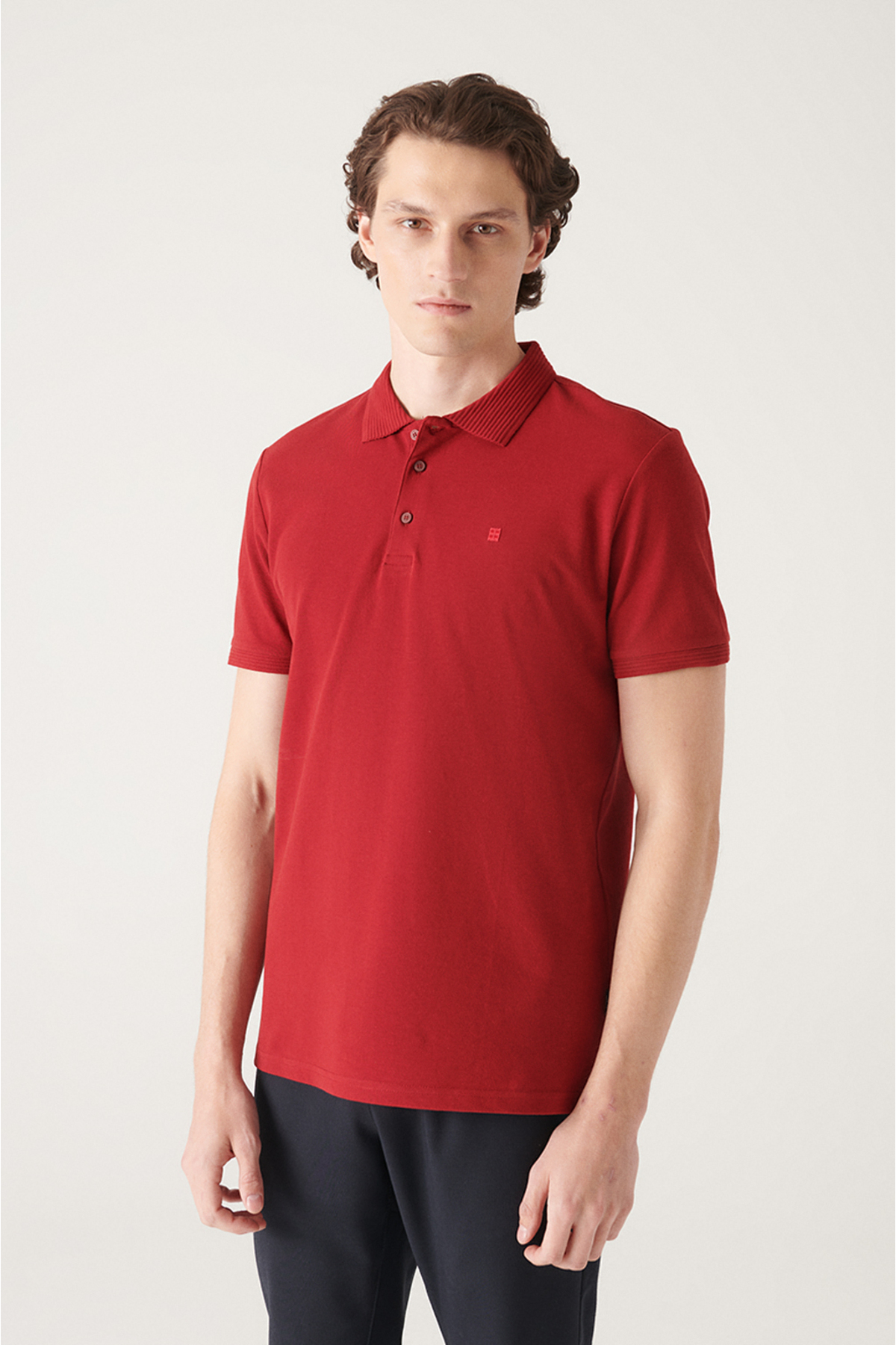 Avva Men's Burgundy 100% Egyptian Cotton Standard Fit Normal Cut 3 Button Polo Neck T-shirt