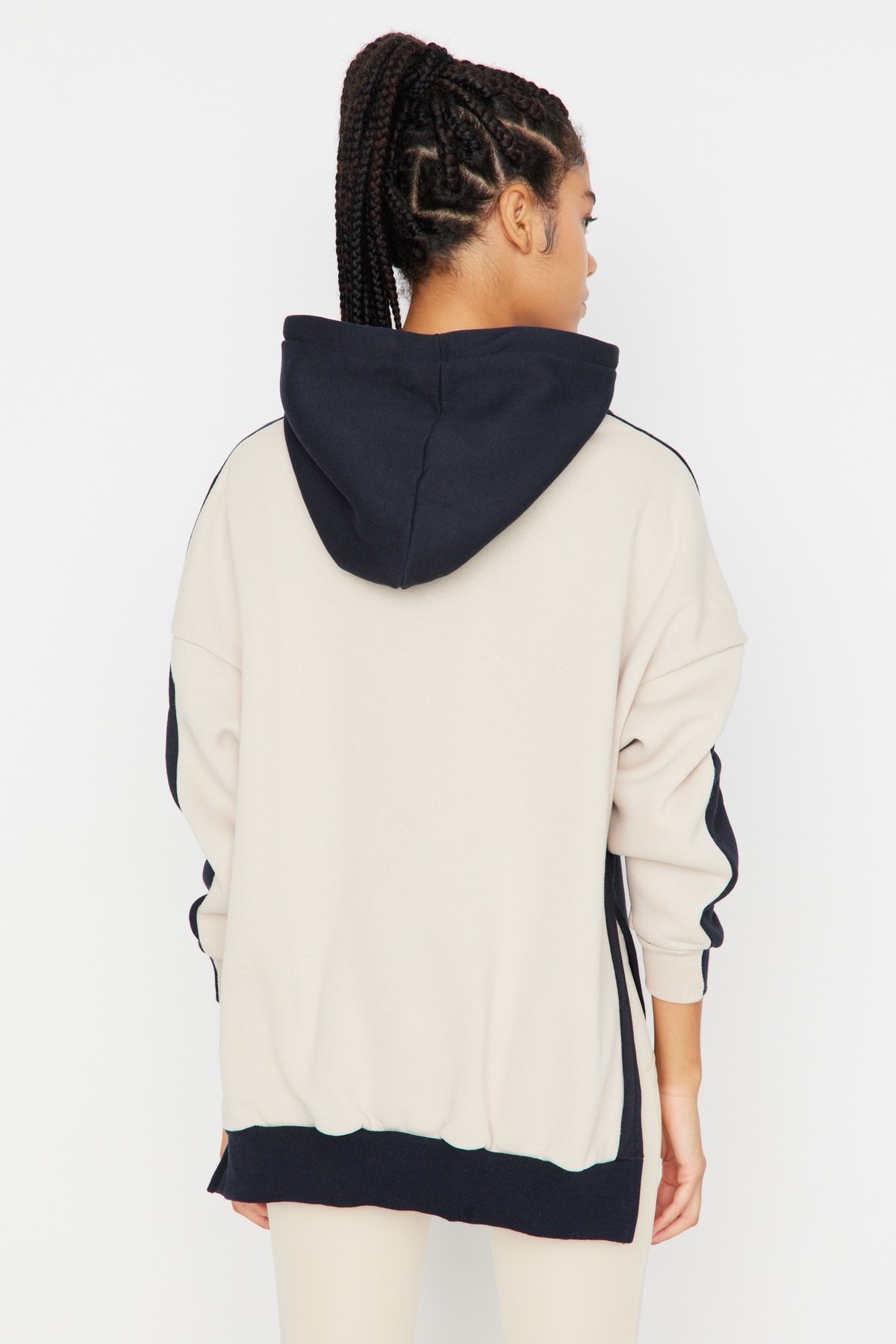 Trendyol Navy Color Block Wide In-Mould Fleece Knitted Sports Sweatshirt