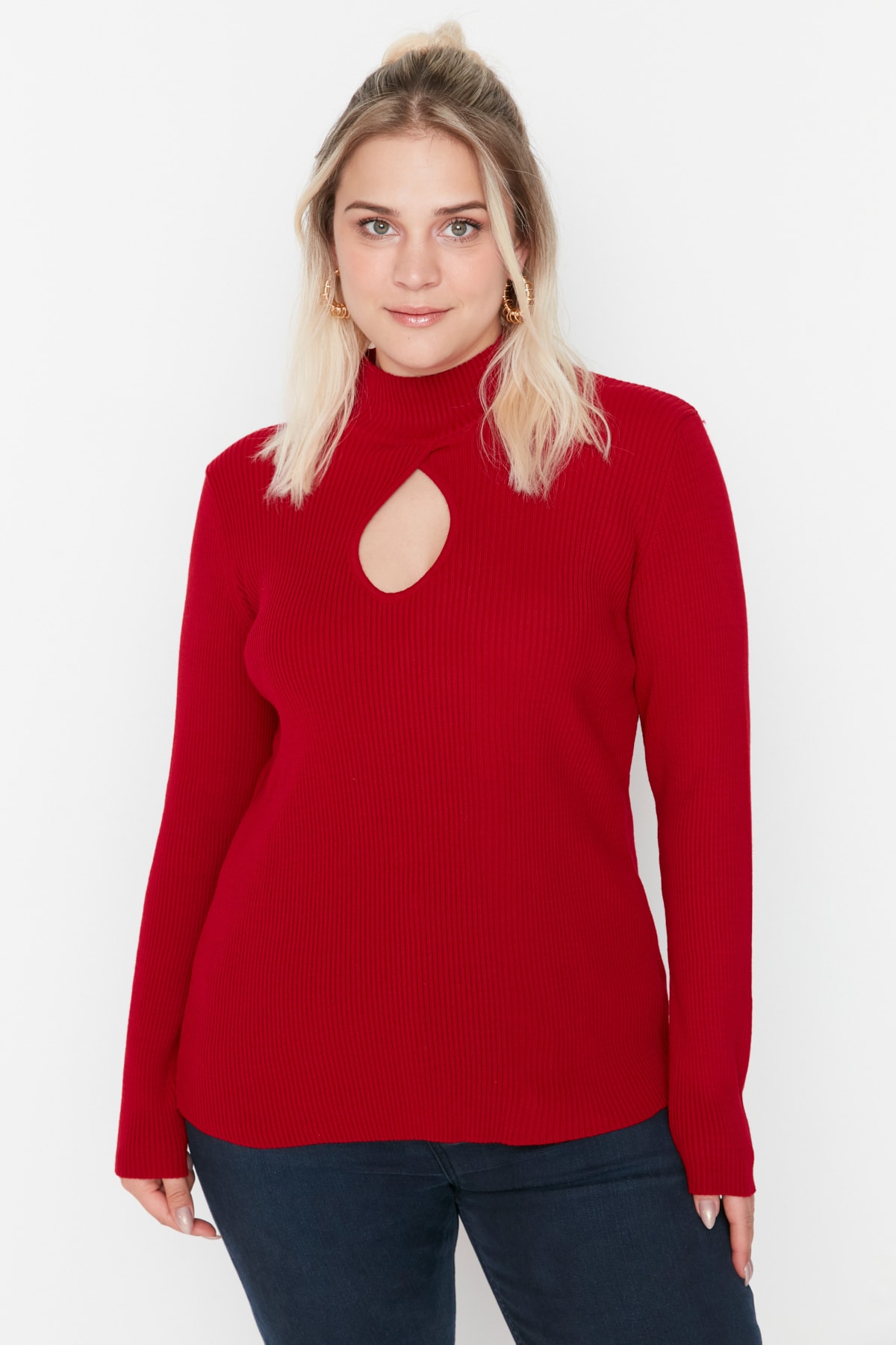 Trendyol Curve Plus Size Sweater - Red - Regular fit