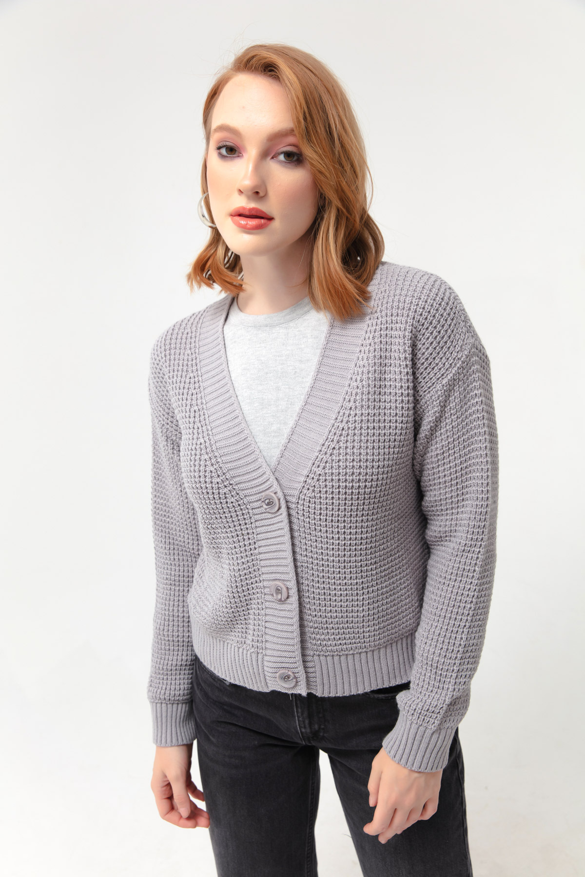 Levně Lafaba Women's Gray Button Detailed Knitwear Cardigan
