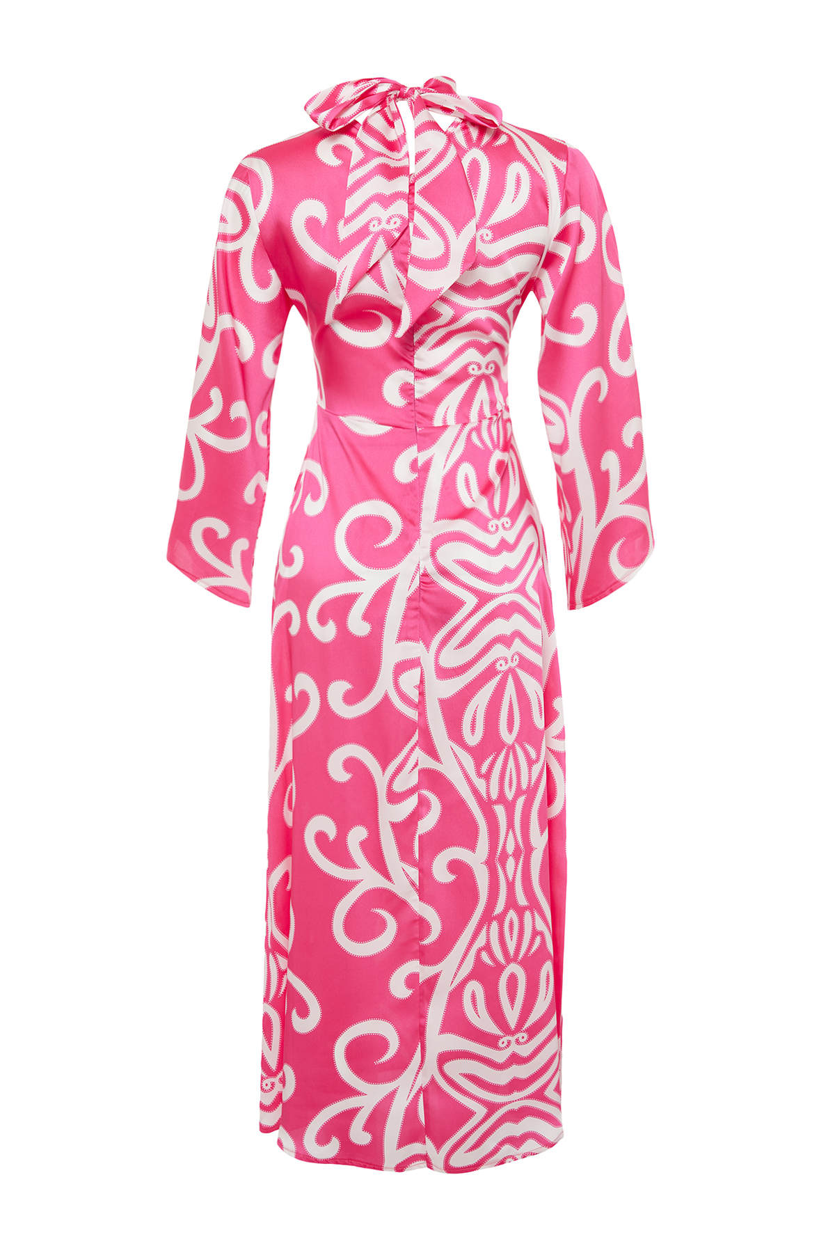 Trendyol Ecru Fuchsia Patterned Satin Woven Evening Dress