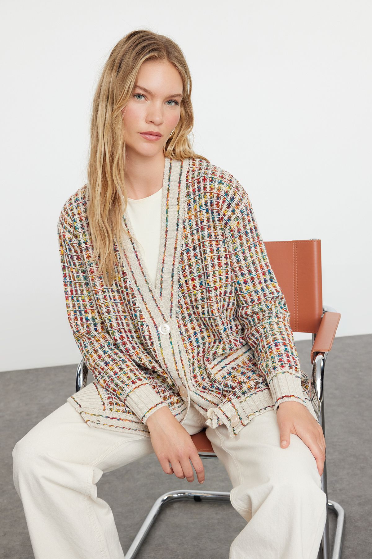 Trendyol Stone V-Neck Knitwear Cardigan