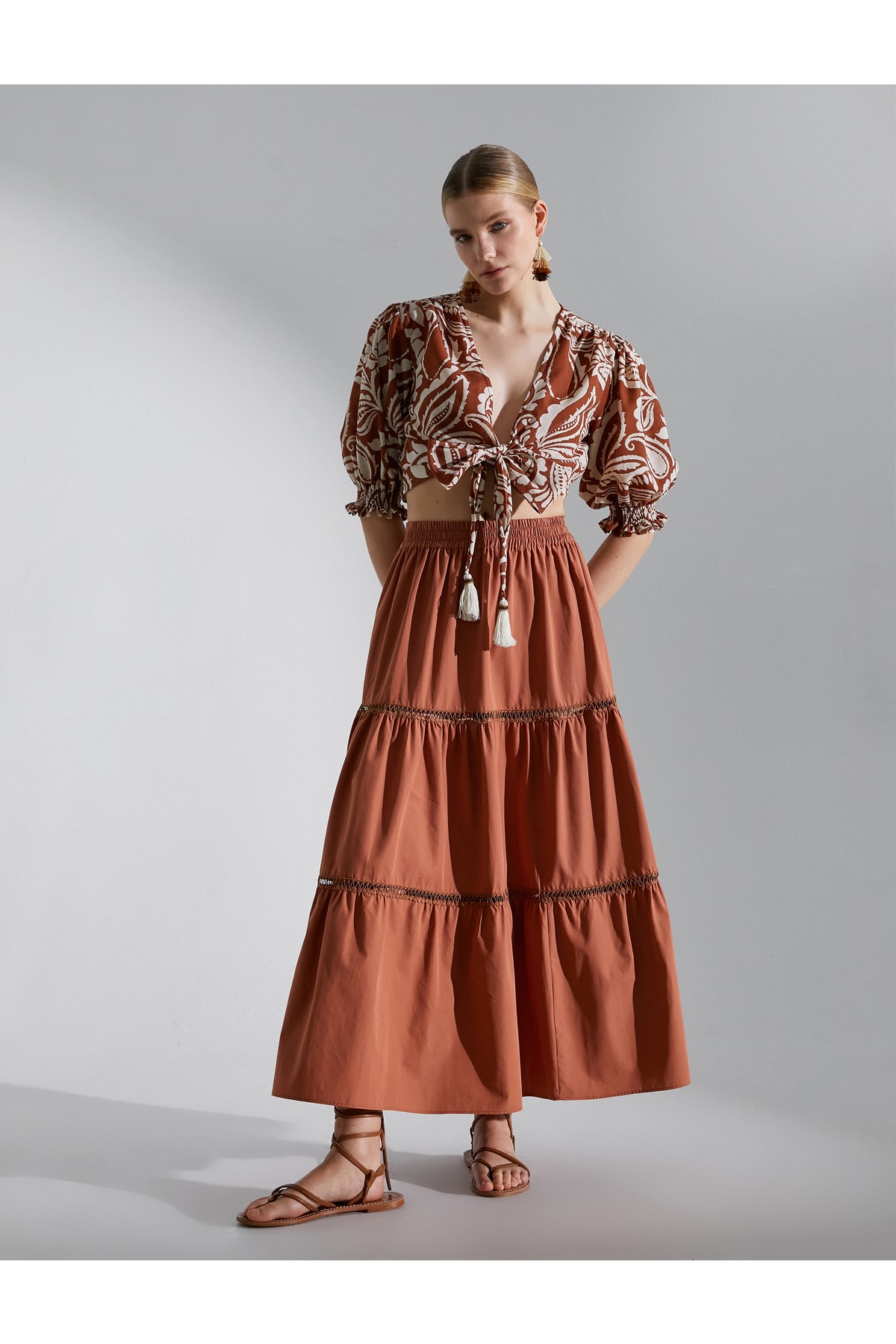 Levně Koton Long Bohemian Skirt with Elastic Waist and Cotton