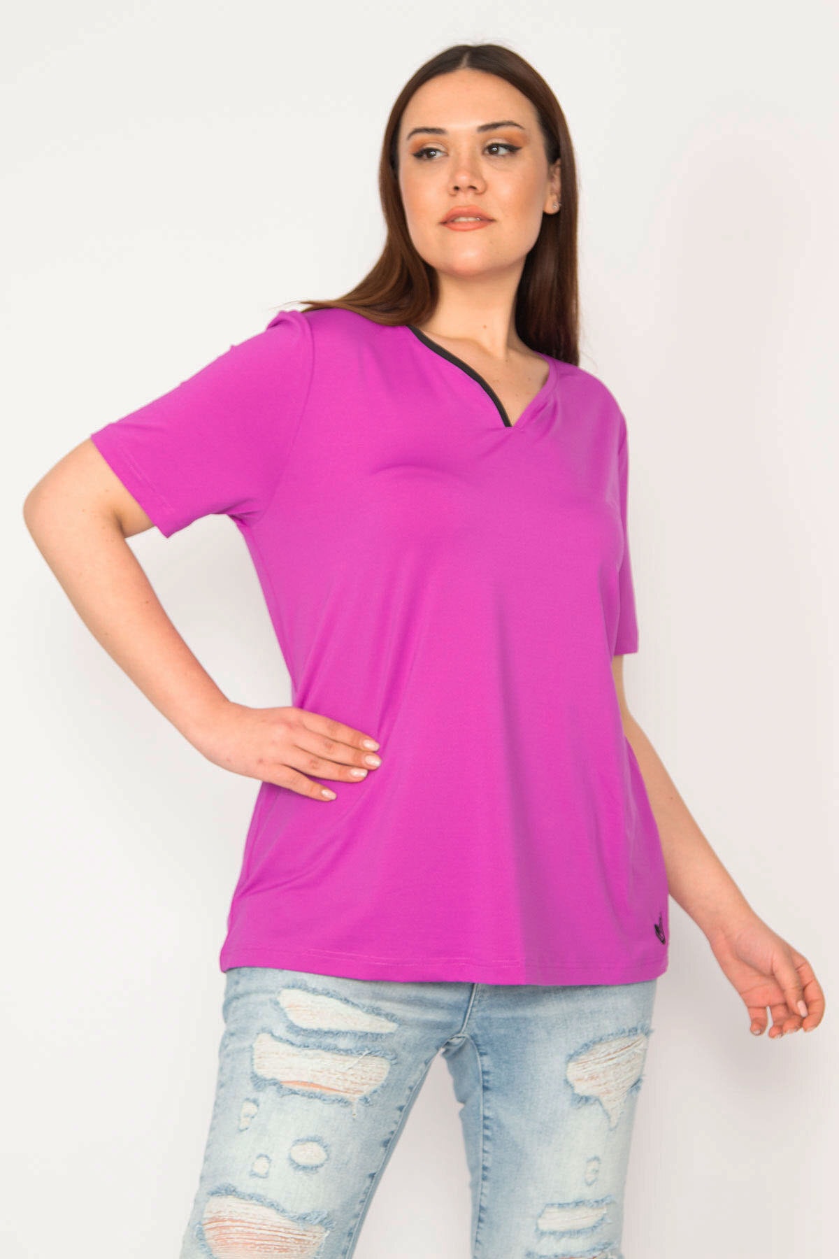 Levně Şans Women's Lilac Plus Size Single Collar Welt Sports Blouse