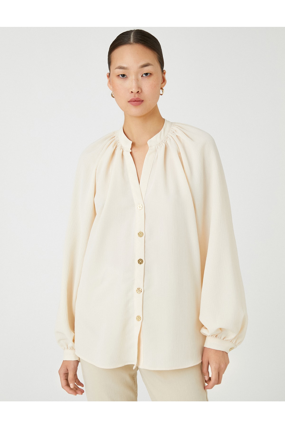 Koton Big Collar Shirt Long Balloon Sleeve Buttoned