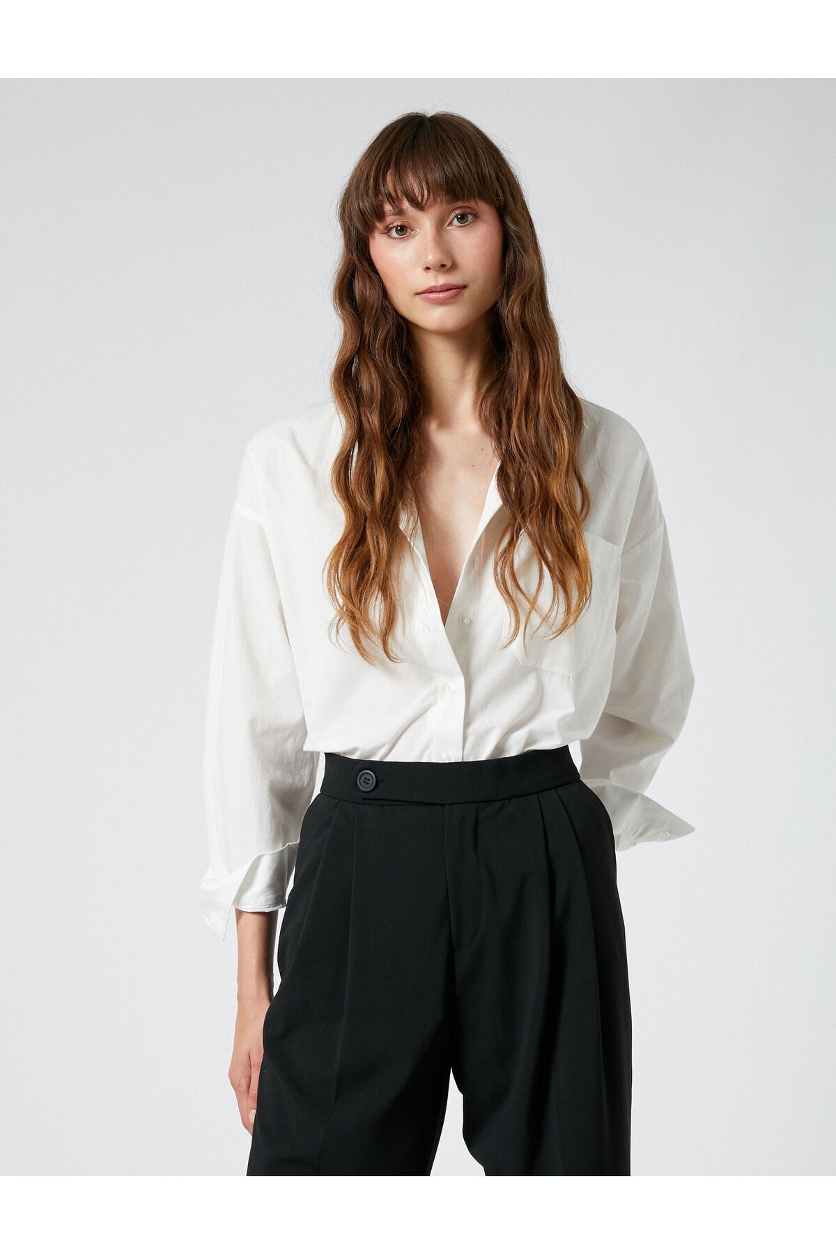 Levně Koton Oversize Shirt Long Sleeve Pocket Detailed Buttoned Cotton