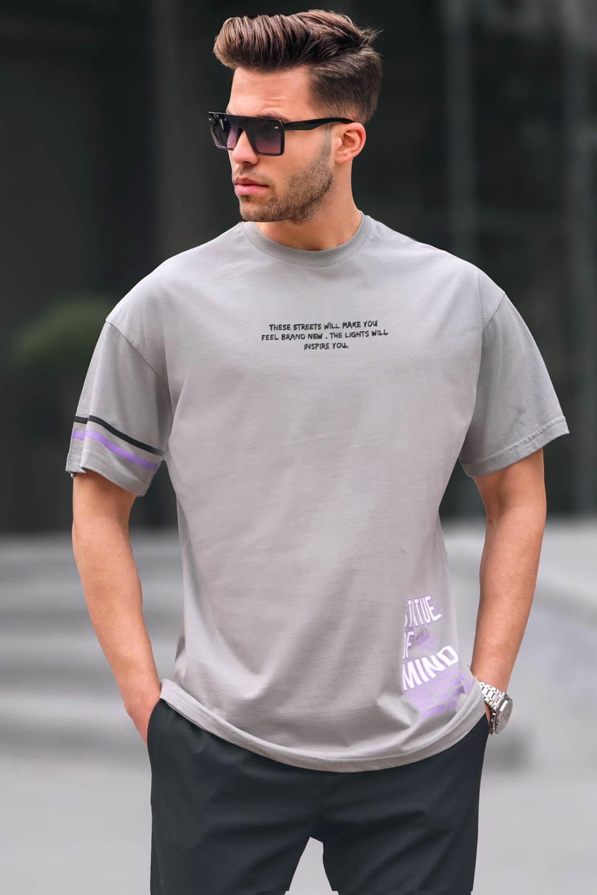 Madmext Gray Regular Fit Men's Printed T-Shirt 6087