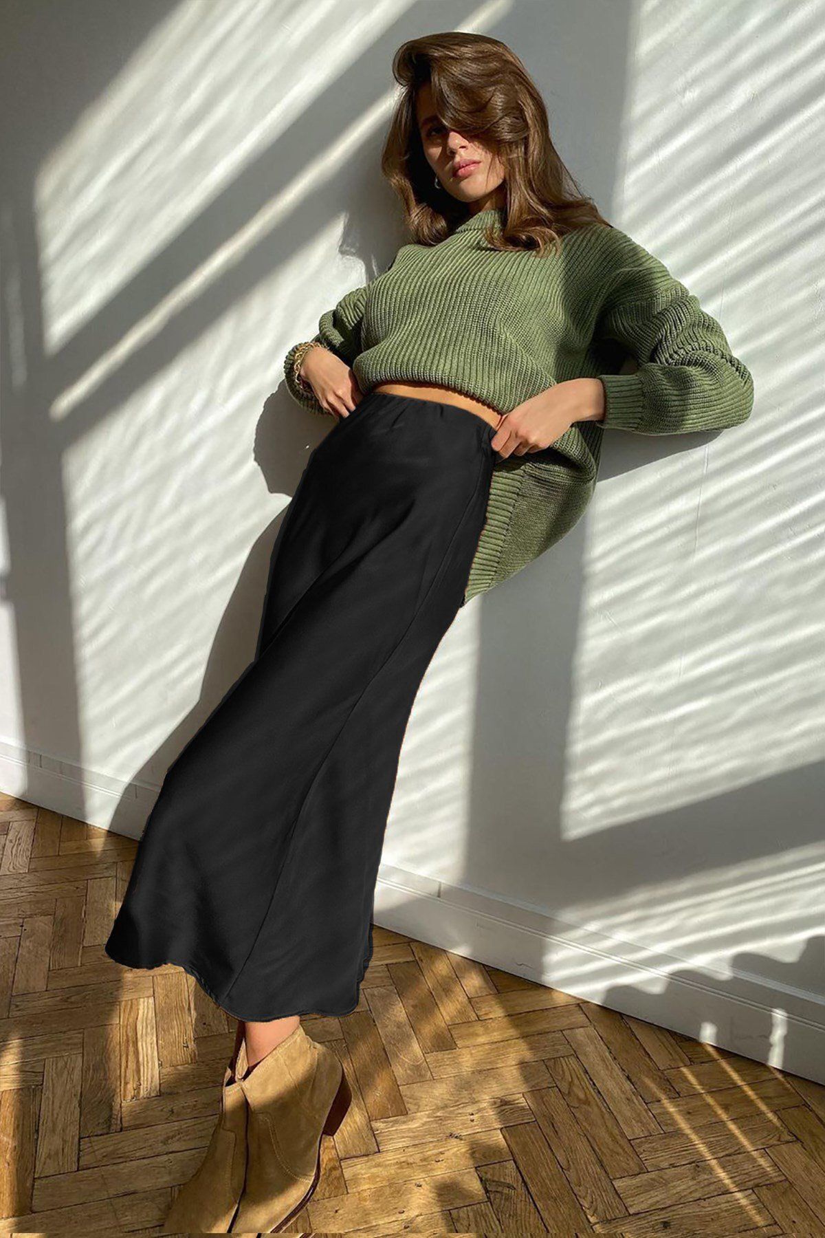 Madmext Mad Girls Black Satin Skirt