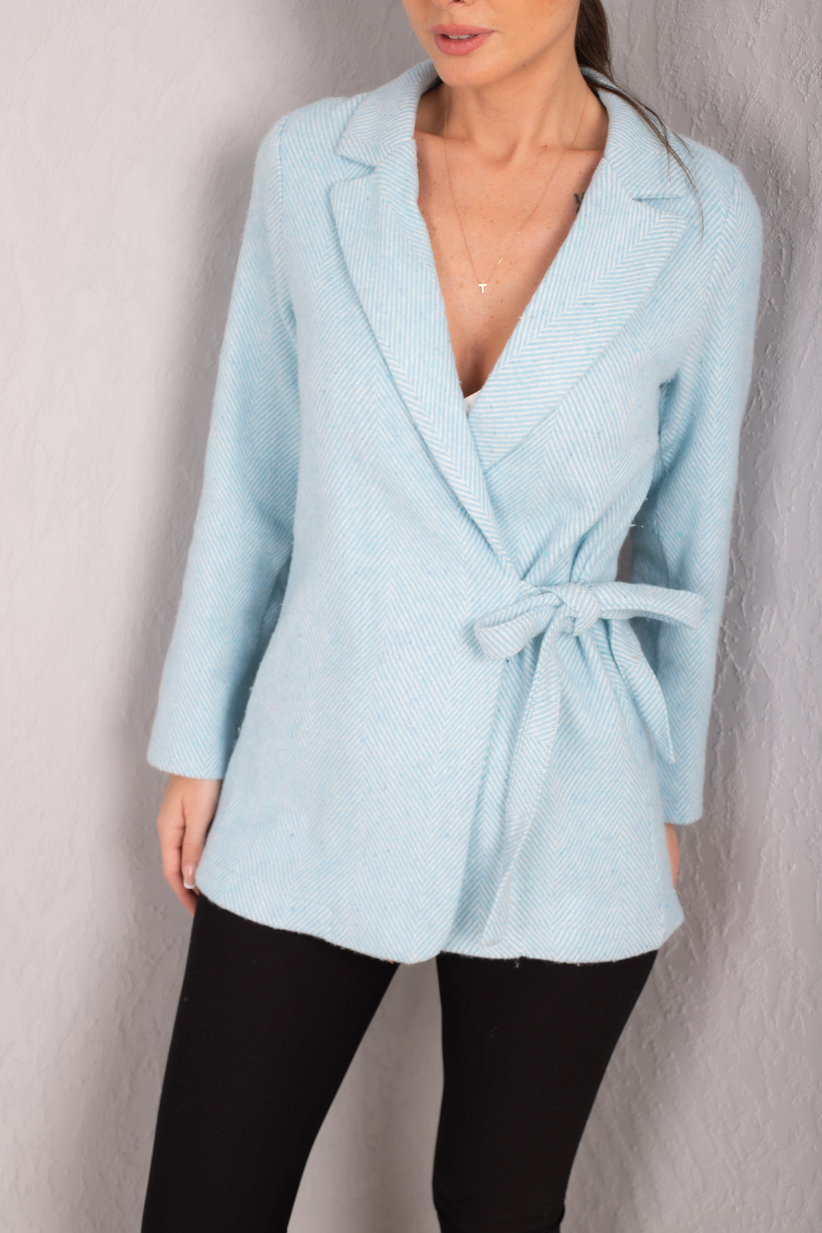 Levně armonika Women's Bebe Blue Tie Herringbone Patterned Cachet Jacket