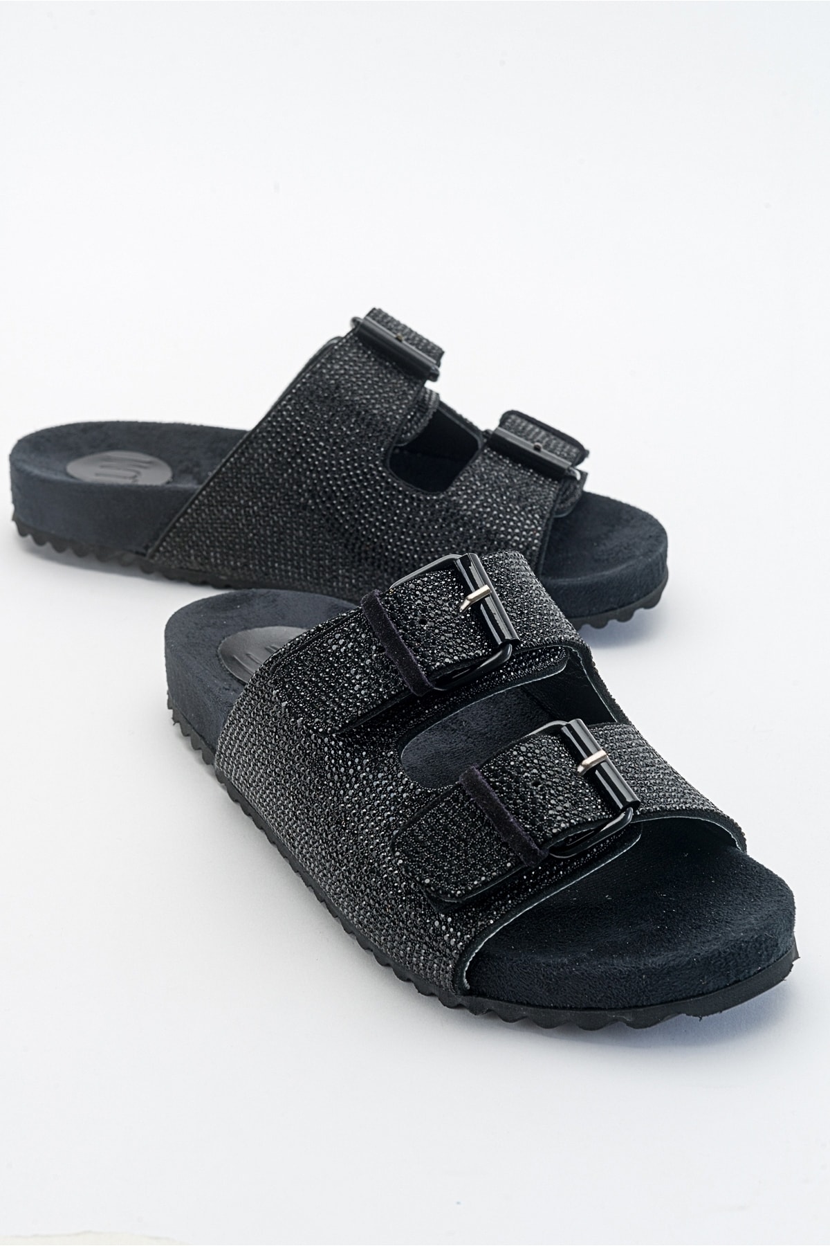 Levně LuviShoes Diamo Black Suede Genuine Leather Women's Slippers