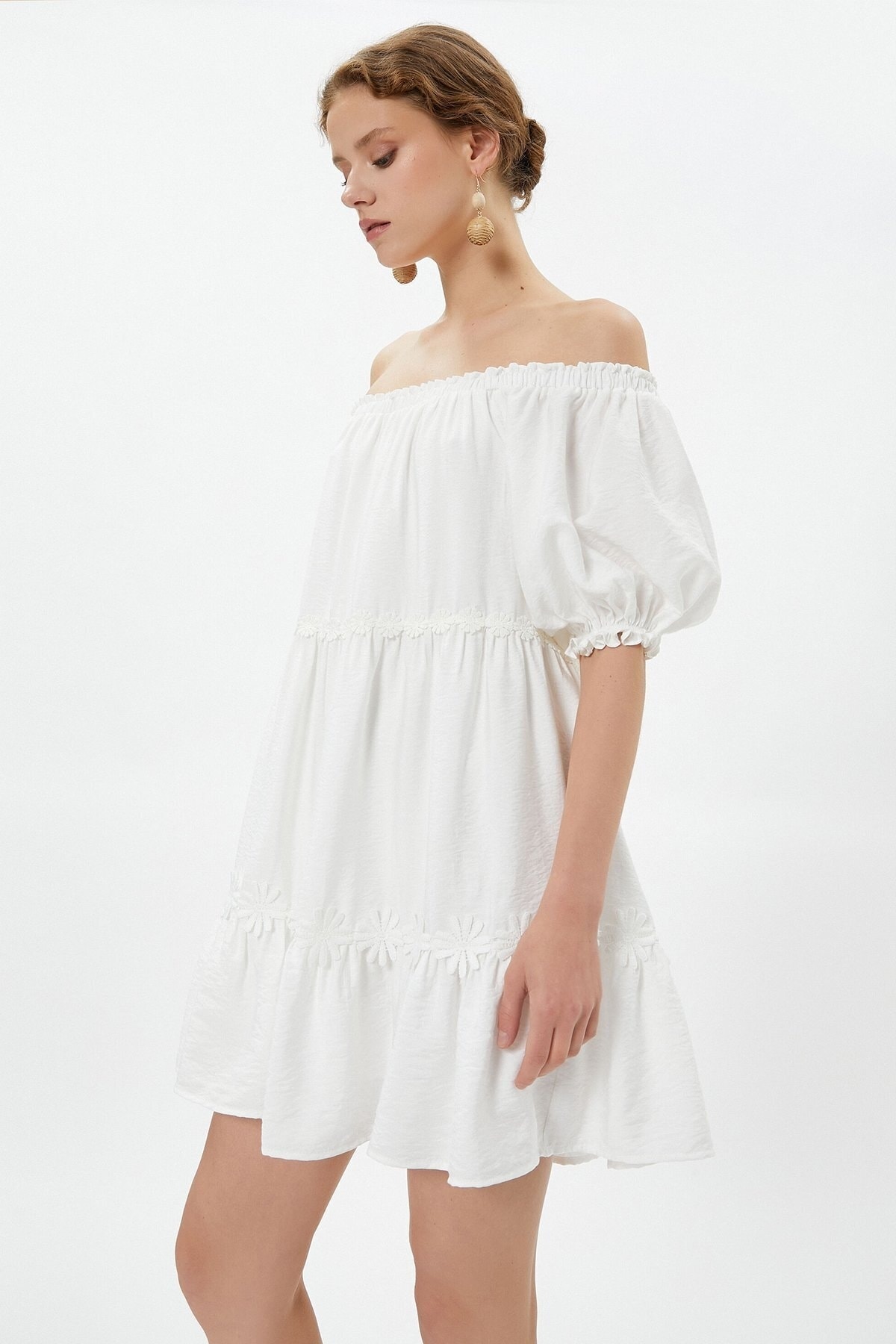 Levně Koton Mini Dress Off Shoulder Layered Daisy Detail