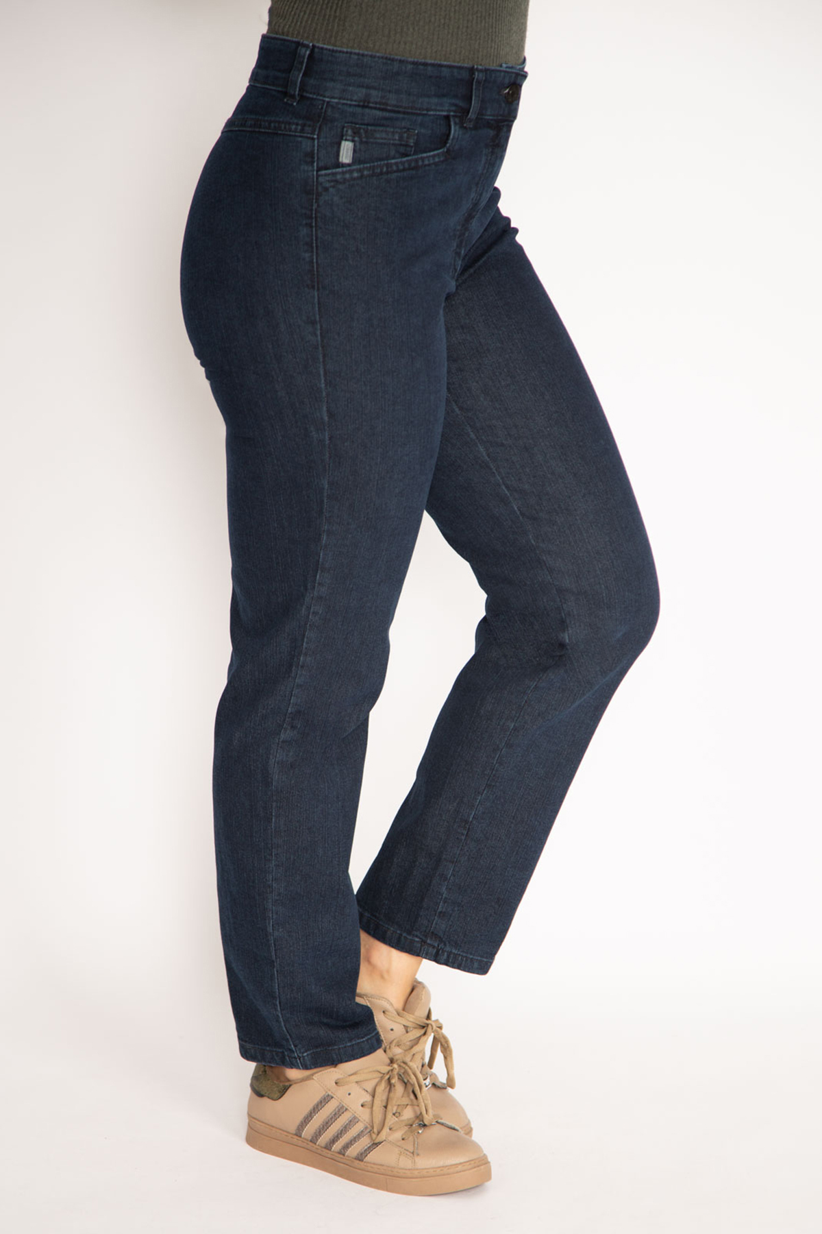 Levně Şans Women's Large Size Navy Blue Front Pocket Jeans Trousers