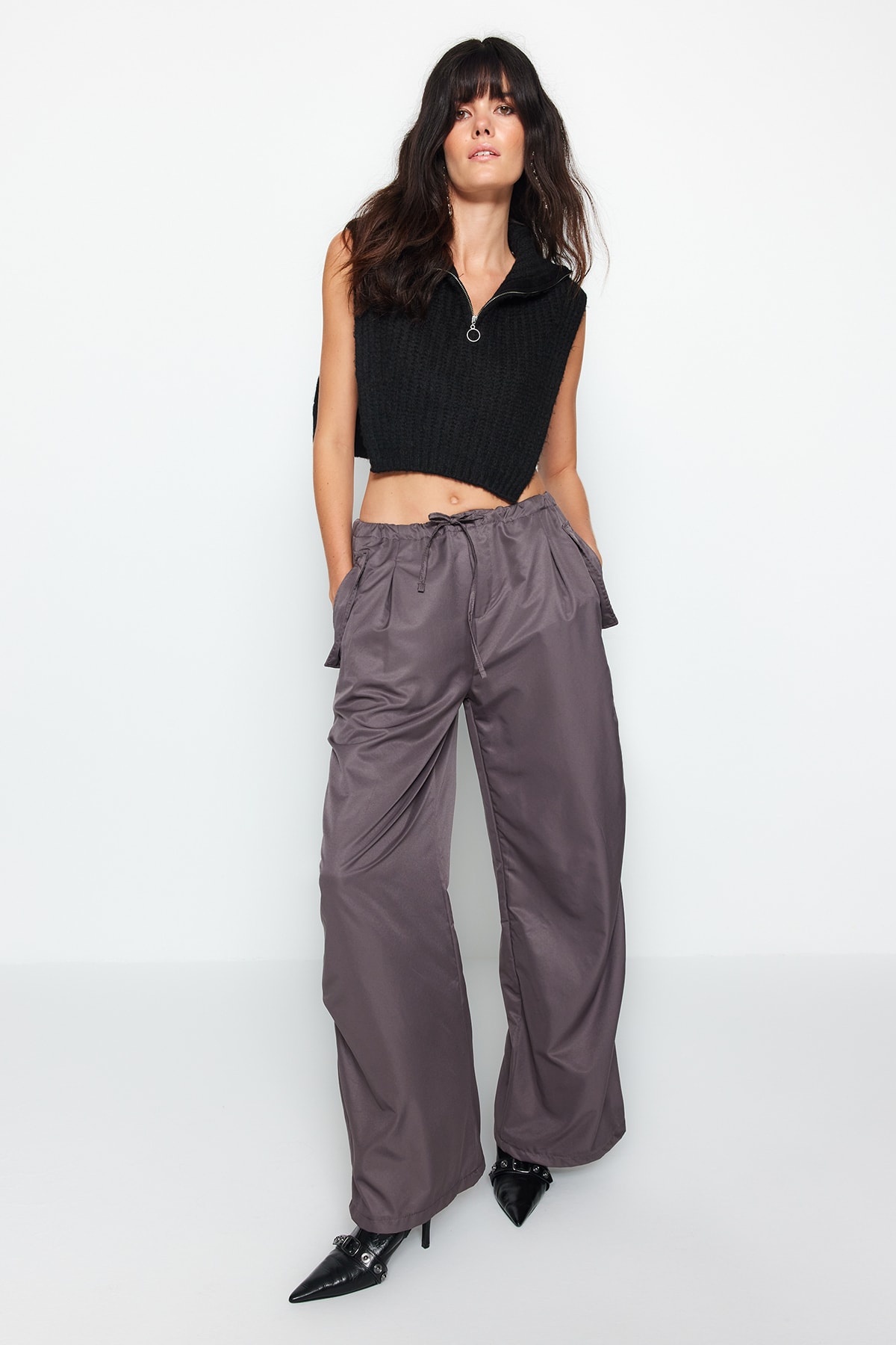 Trendyol Pants - Gray - Wide leg
