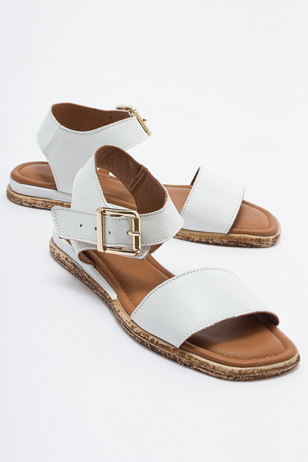 LuviShoes 713 White Women's Genuine Leather Sandals