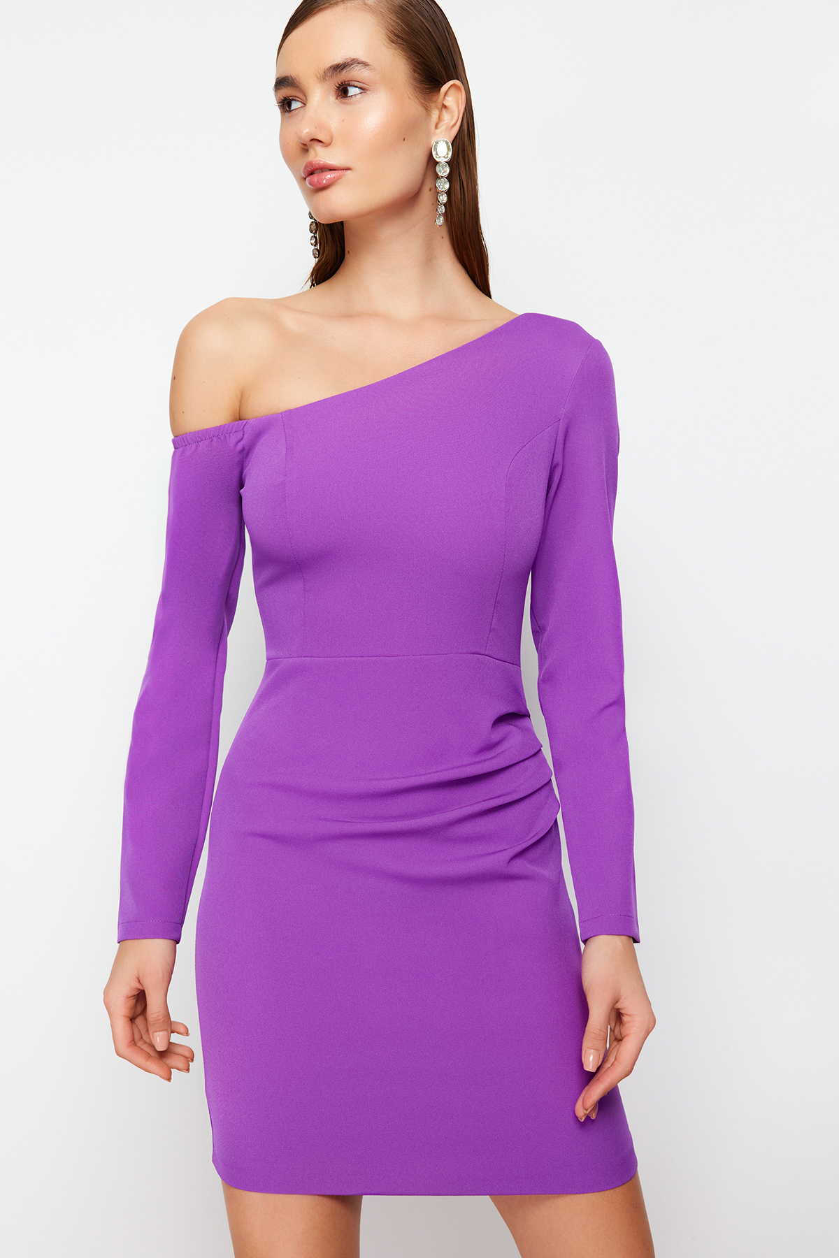 Trendyol Purple Asymmetrical Collar Woven Stylish Evening Dress