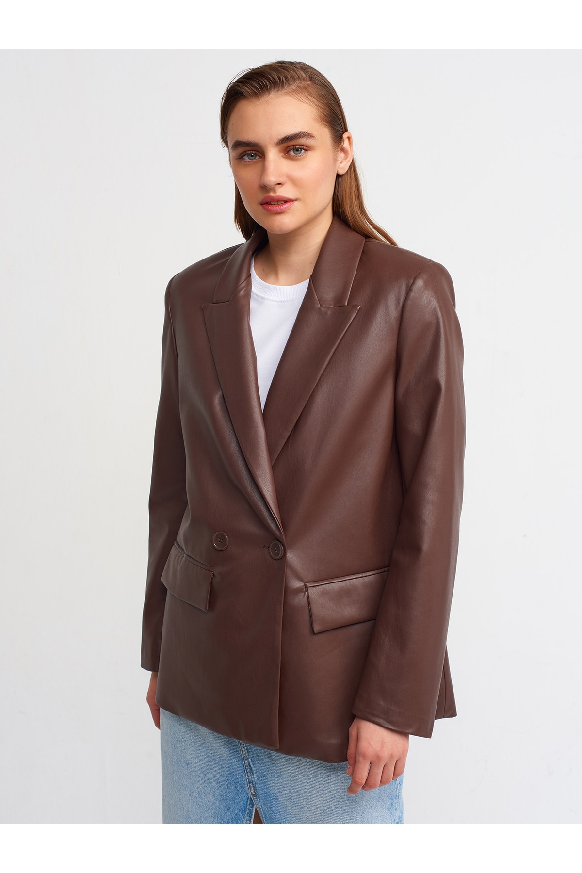 Levně Dilvin 6939 Leather Jacket-brown