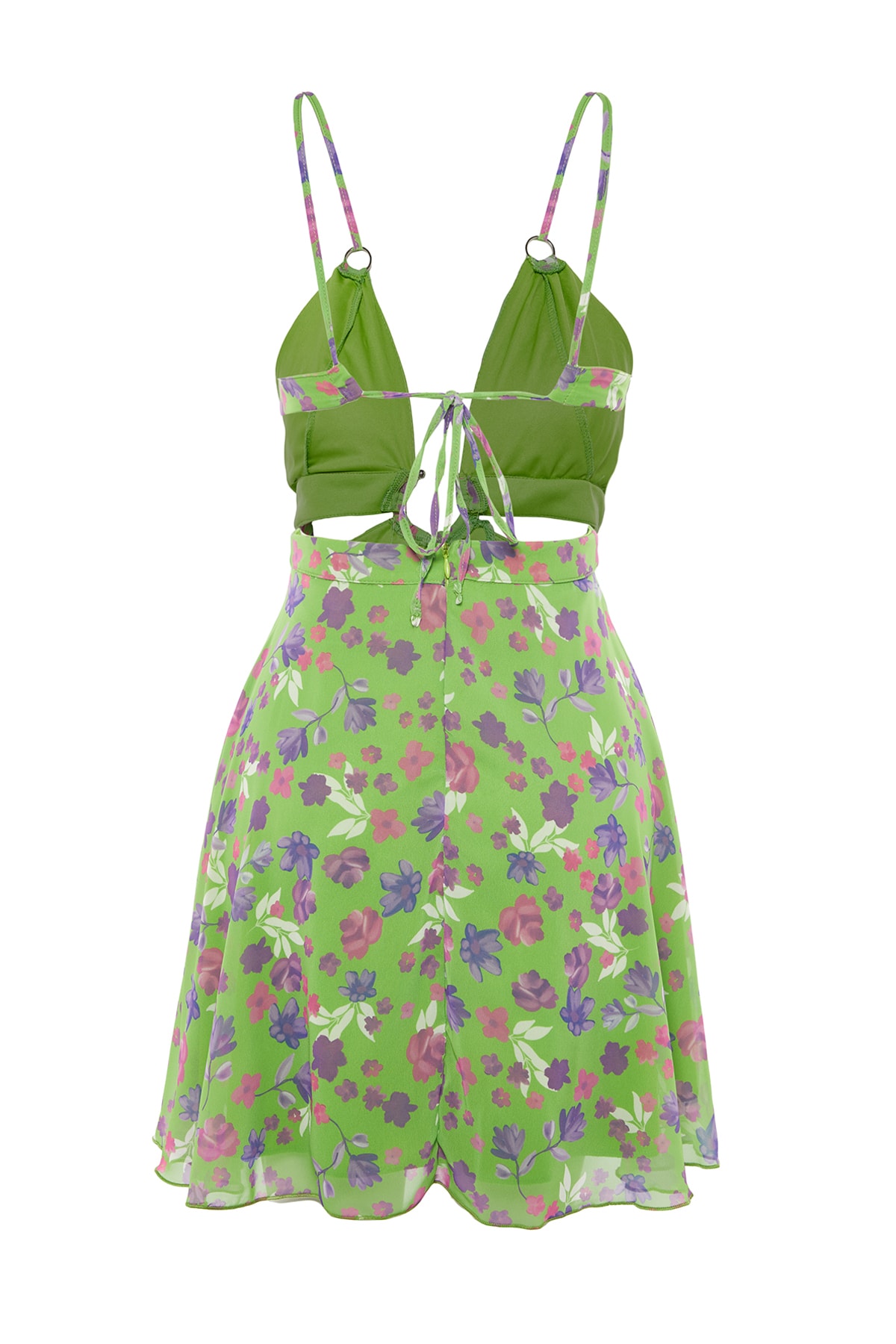 Trendyol Green - Rochie de seara din sifon multicolor cu decolteu detaliat