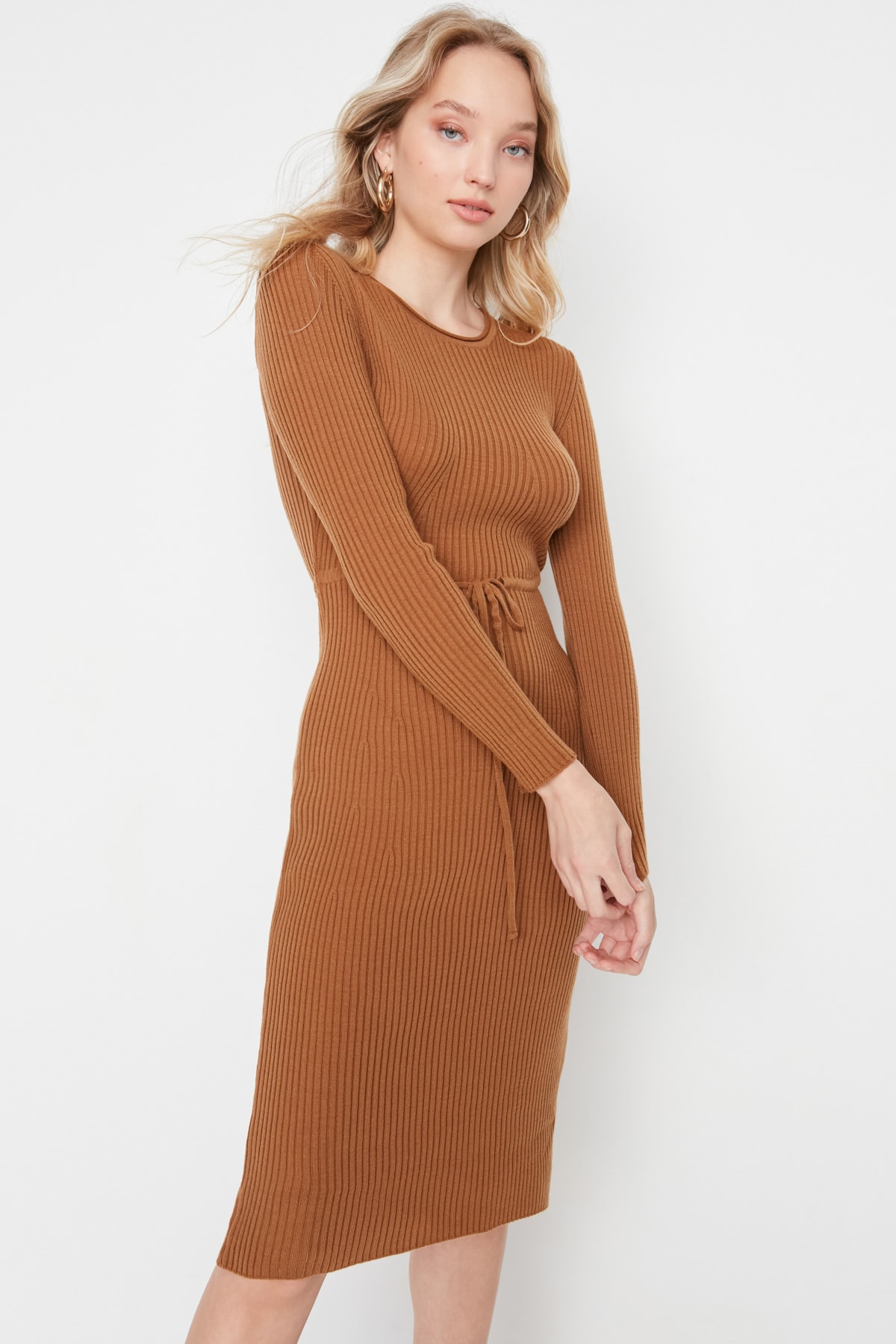 Trendyol Brown Midi Knitwear Dress