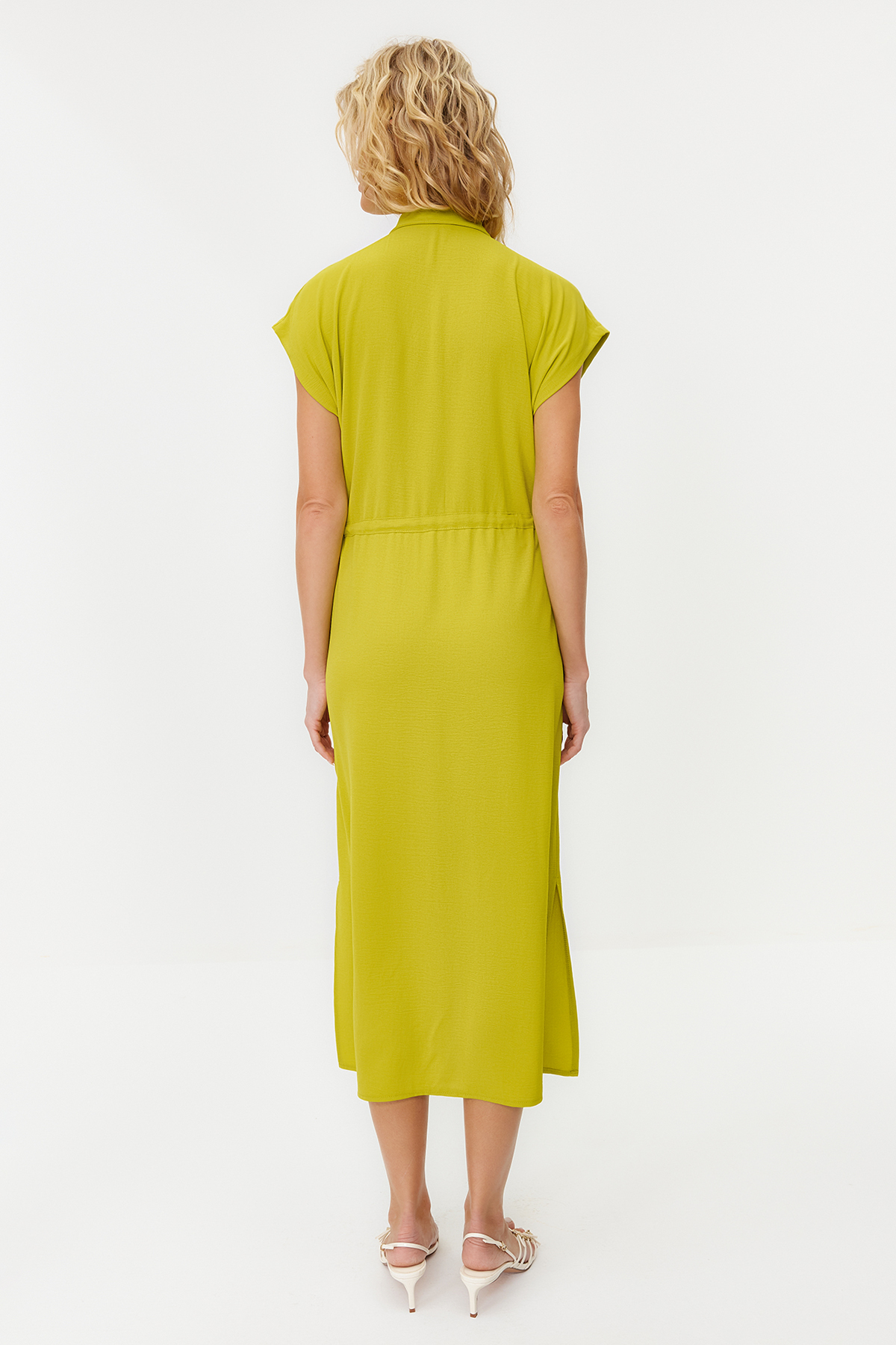 Trendyol Green Gathered Waist Pocket Detailed Aerobin Midi Woven Dress