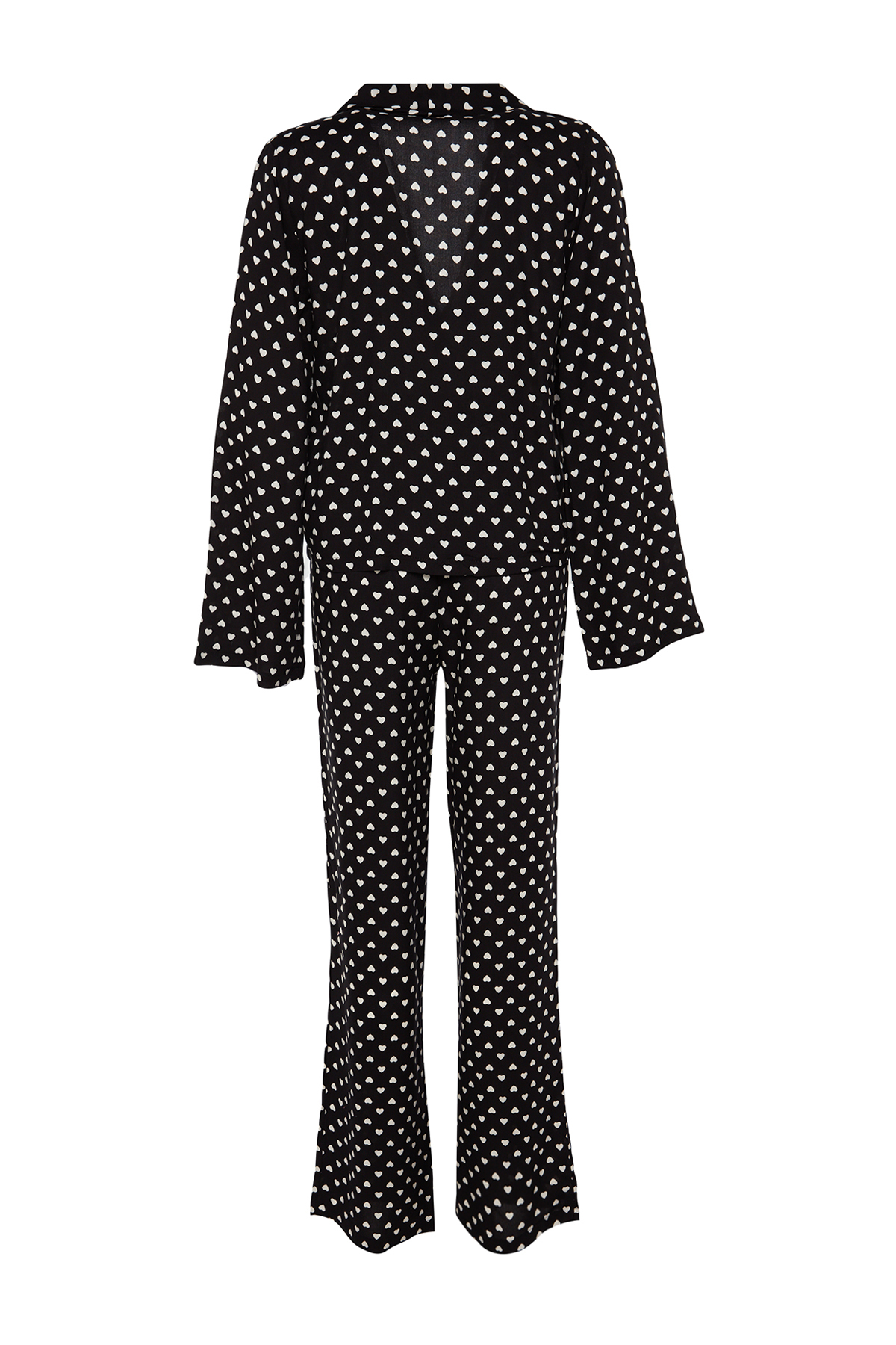 Trendyol Black Heart Tie Detail Viscose Woven Pajama Set