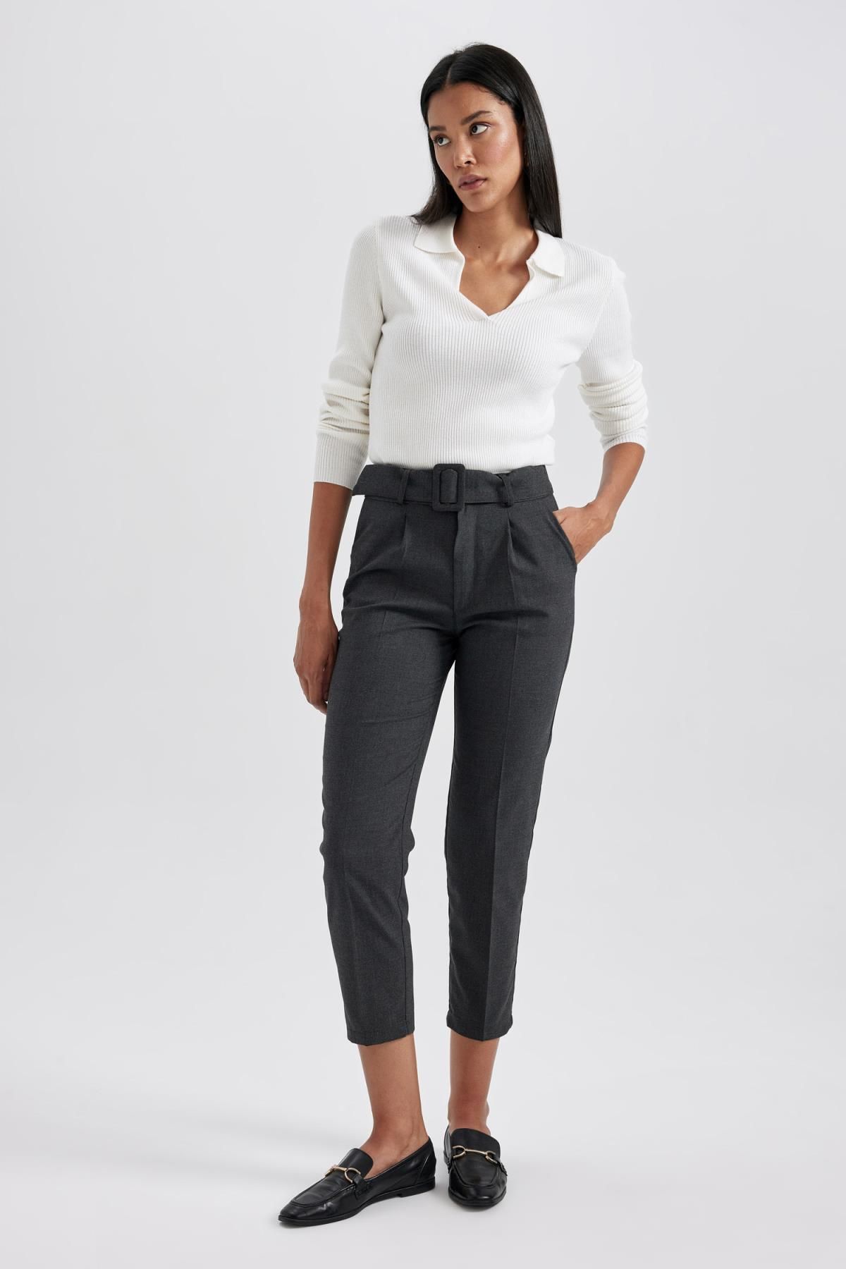 DEFACTO Slim Fit Belted Trousers