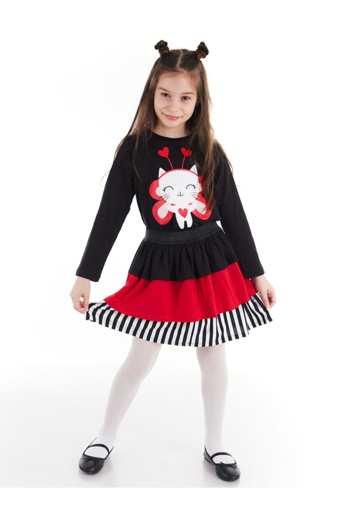 Levně Denokids Cute Heart Girls T-shirt Skirt Set