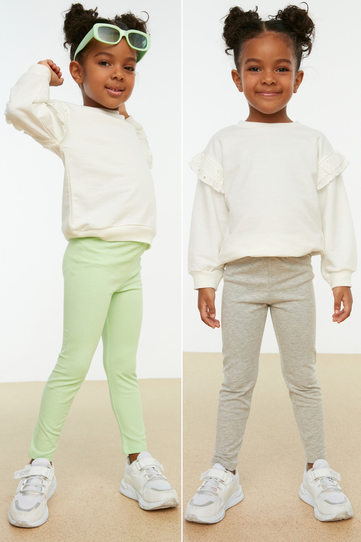 Trendyol Gray-Mint 2 Pack Girls Knitted Leggings