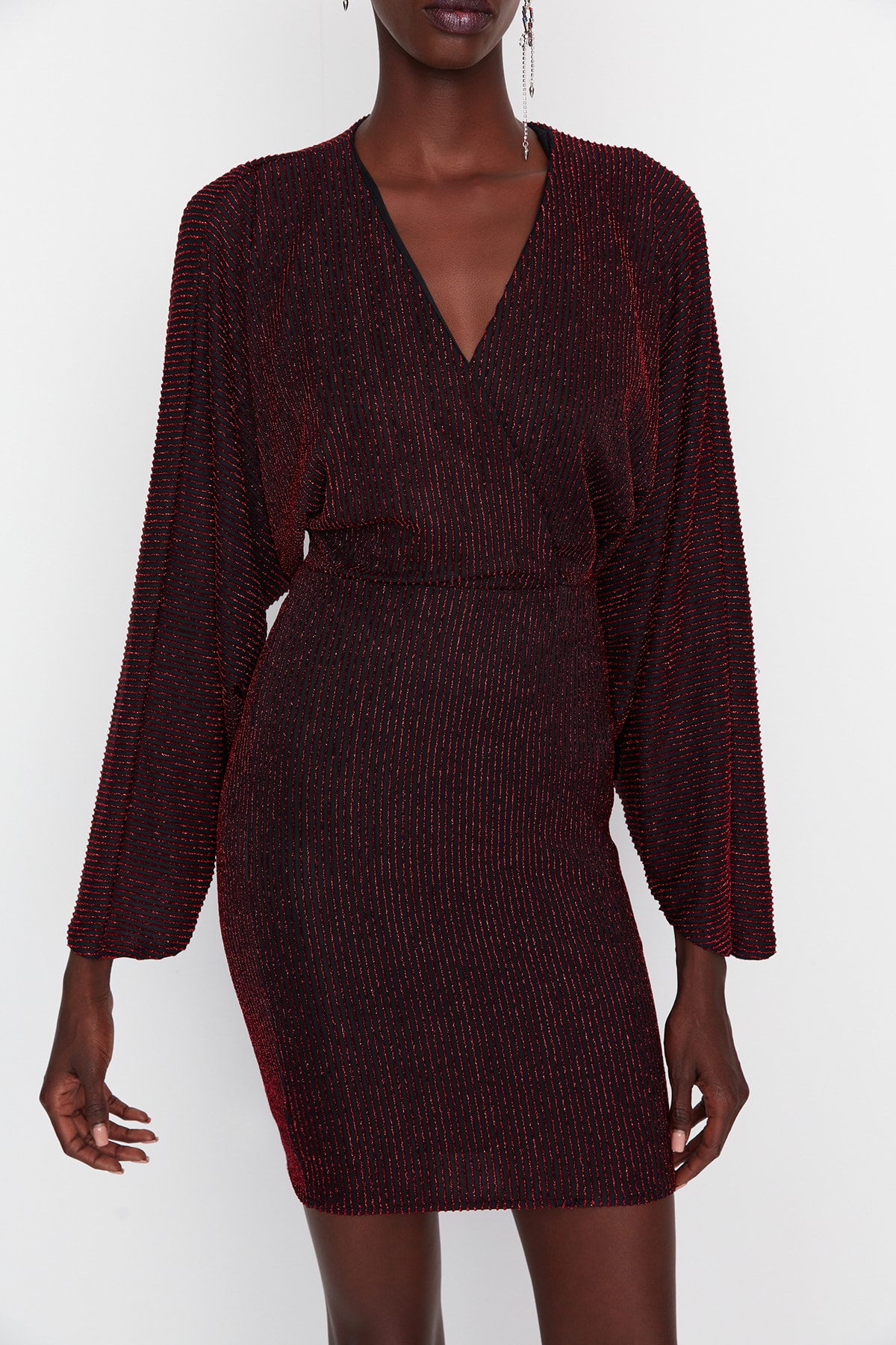 Rochie de seara detaliata Trendyol Claret Red Shimmer