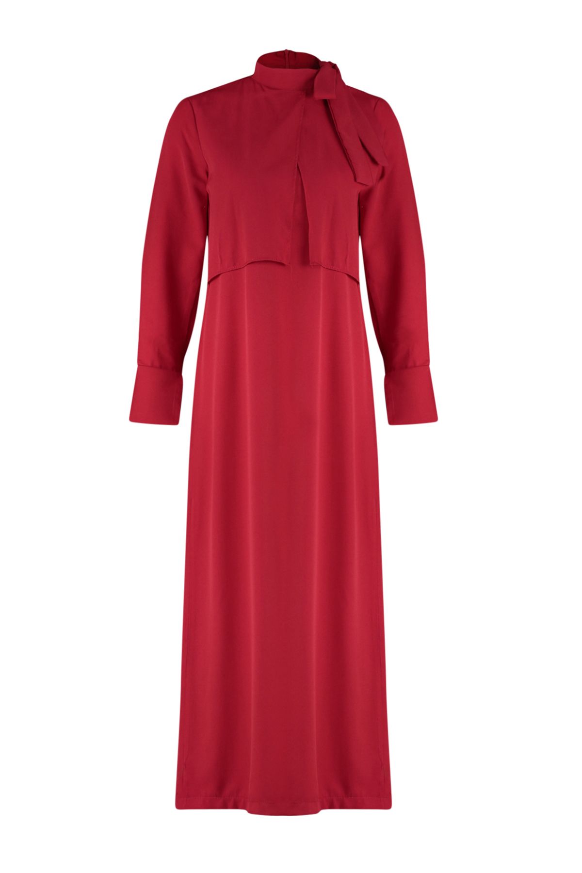 Trendyol Burgundy Collar Tie Detailed Woven Dress