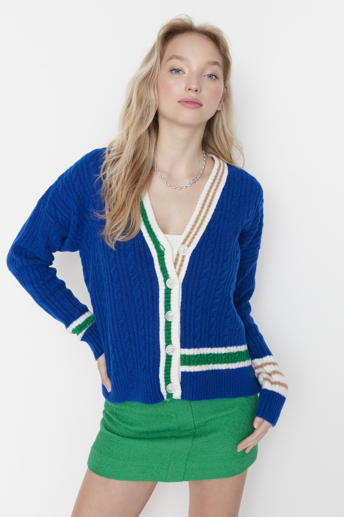 Trendyol Sax Patterned Knitwear Cardigan