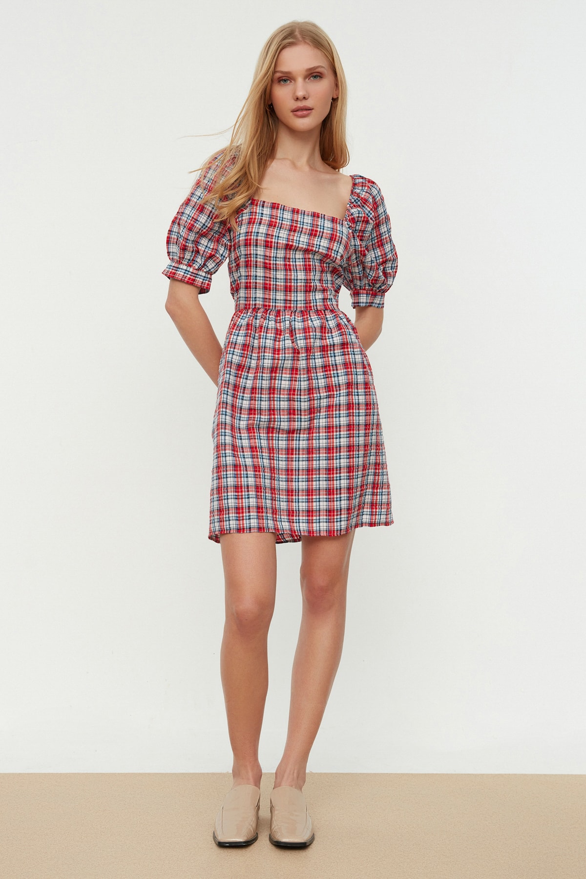 Trendyol Red Plaid Dress