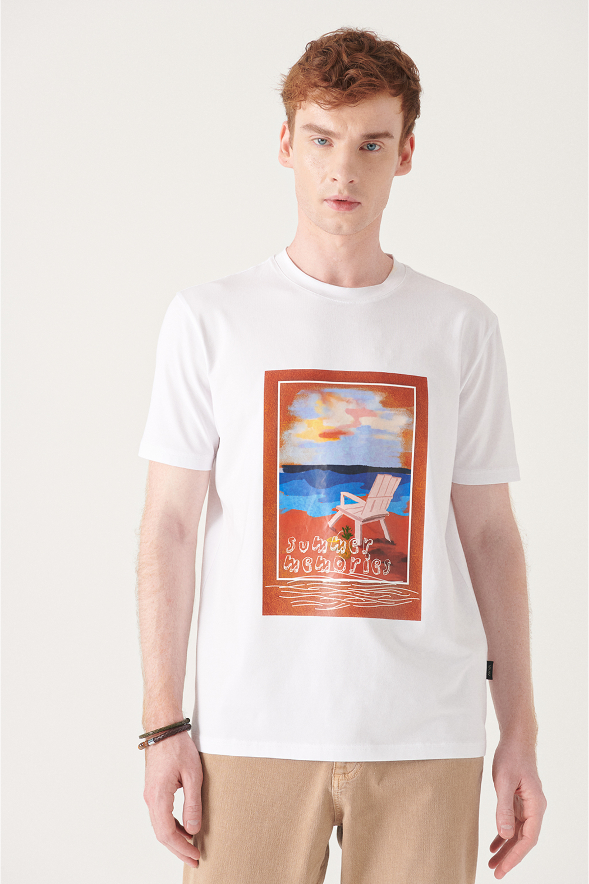 Levně Avva Men's White Slogan Printed Cotton T-shirt