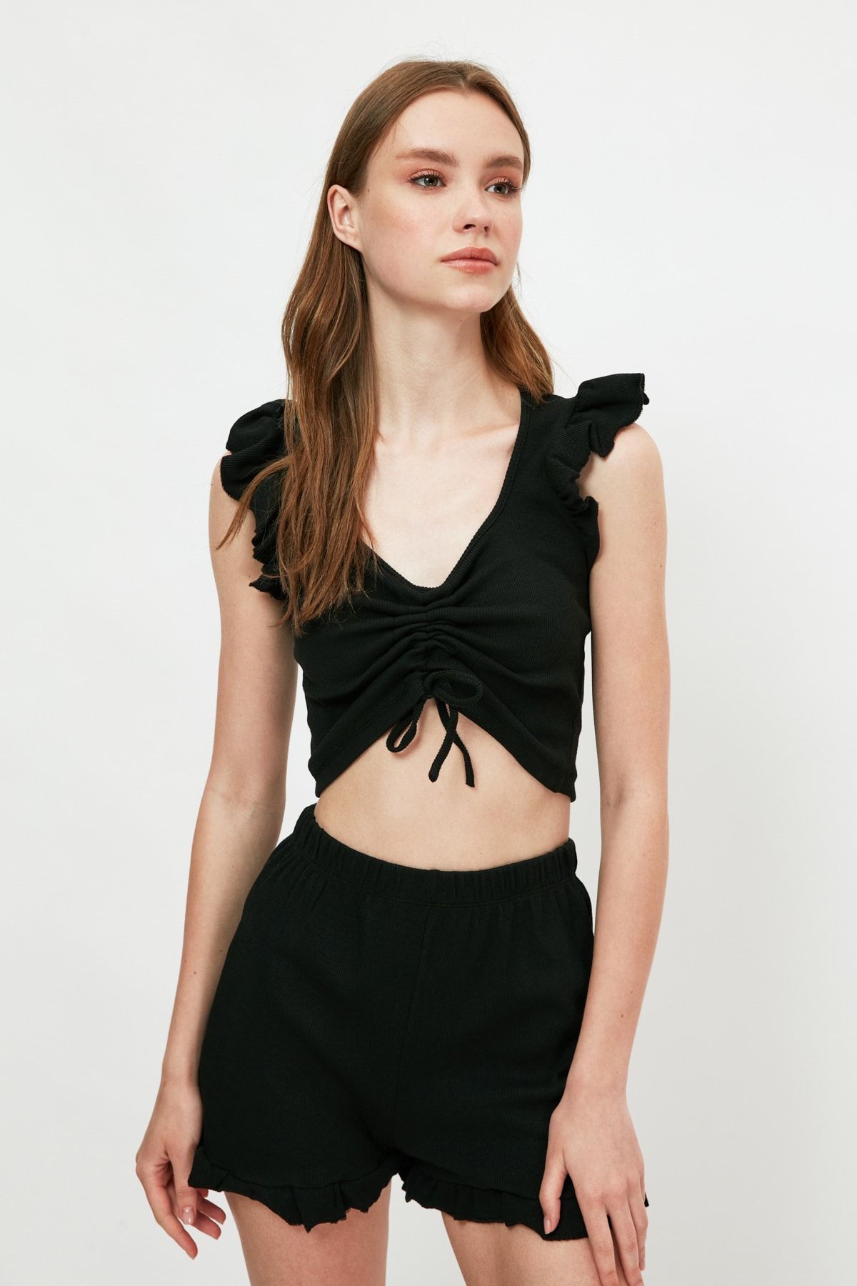 Trendyol Black Camisole Knitted Pajamas Set