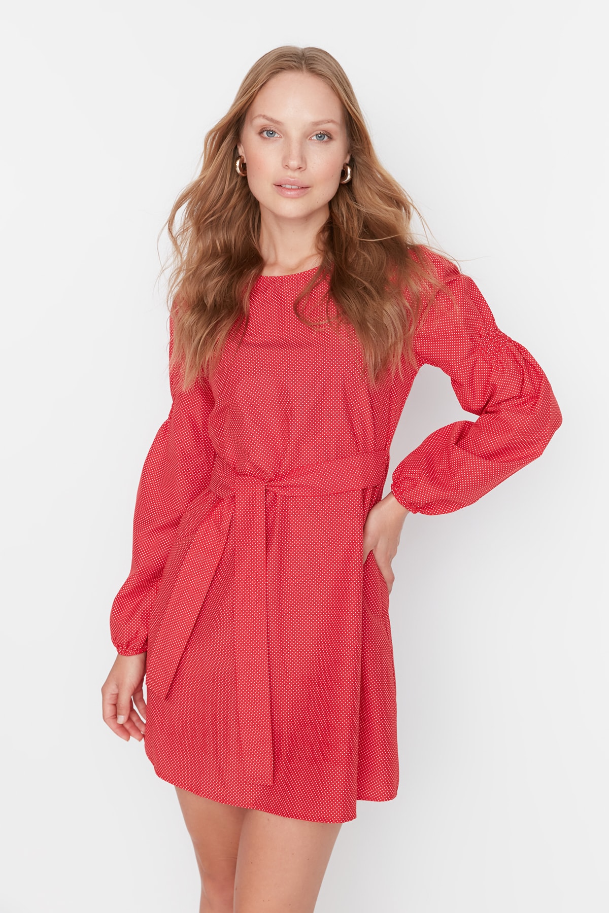 Trendyol Red Belted Mini Woven Dress