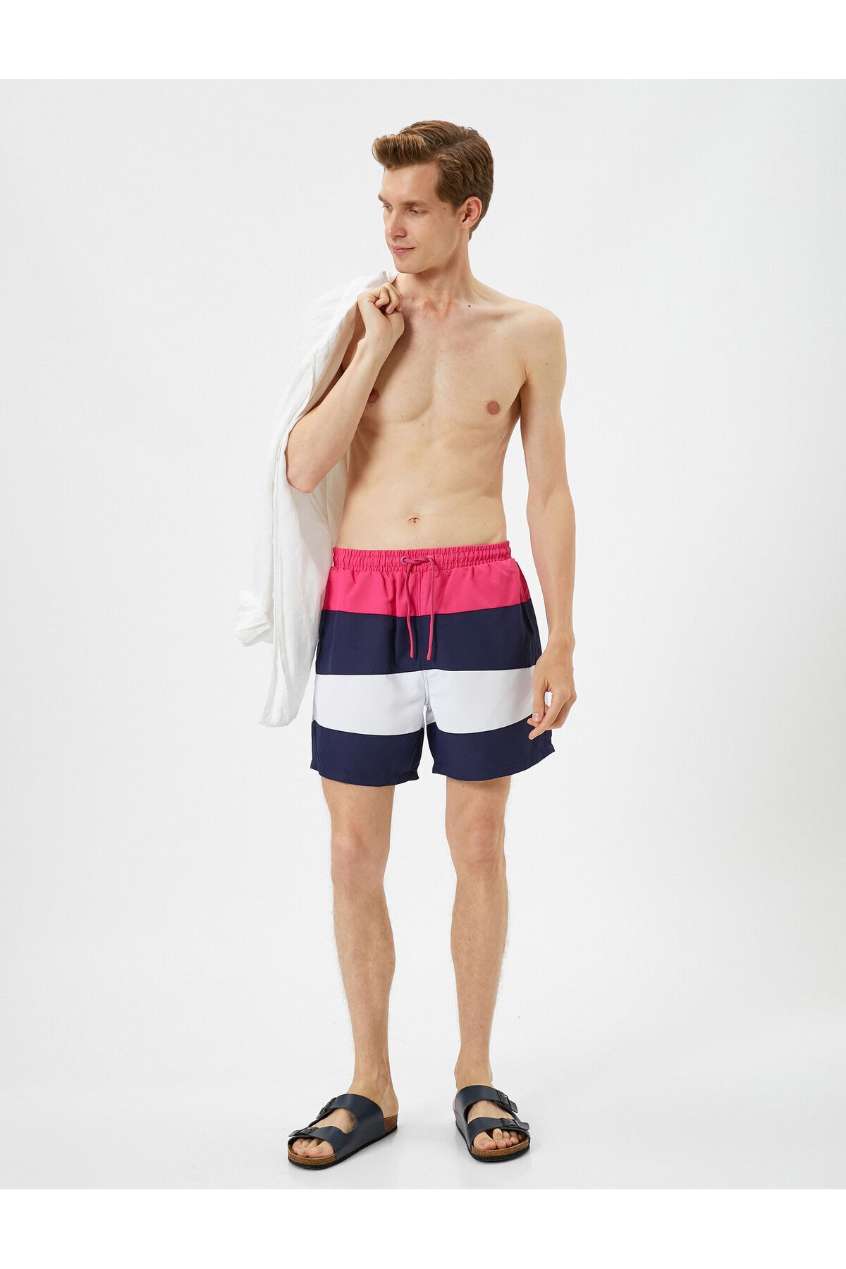 Koton Marine Shorts Color Block Laced Waist Pocket