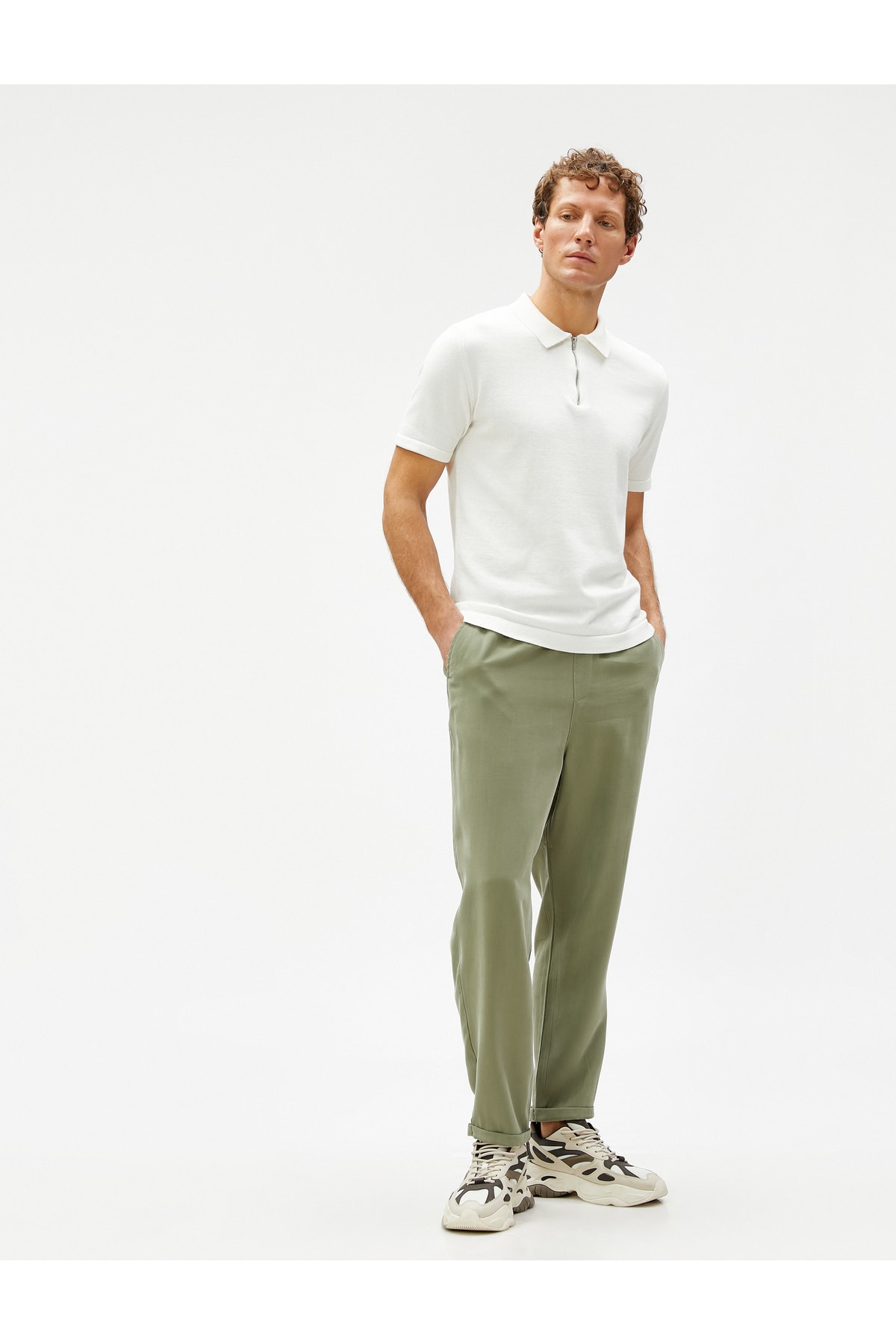 Koton Basic Trousers with Tie Waist, Pocket Detail Viscose Blend.