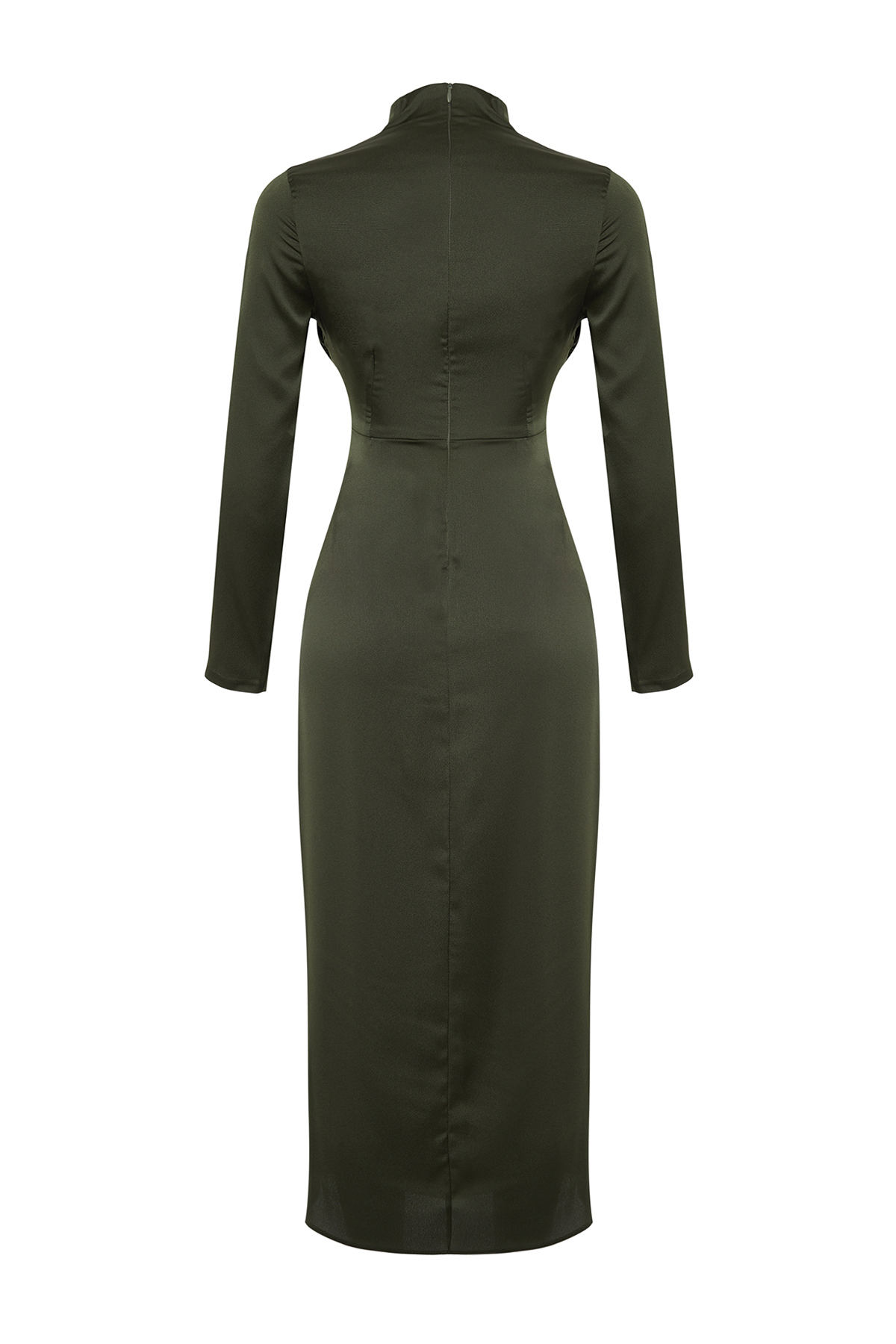 Trendyol Khaki Ruffle Detailed Woven Satin Evening Dress