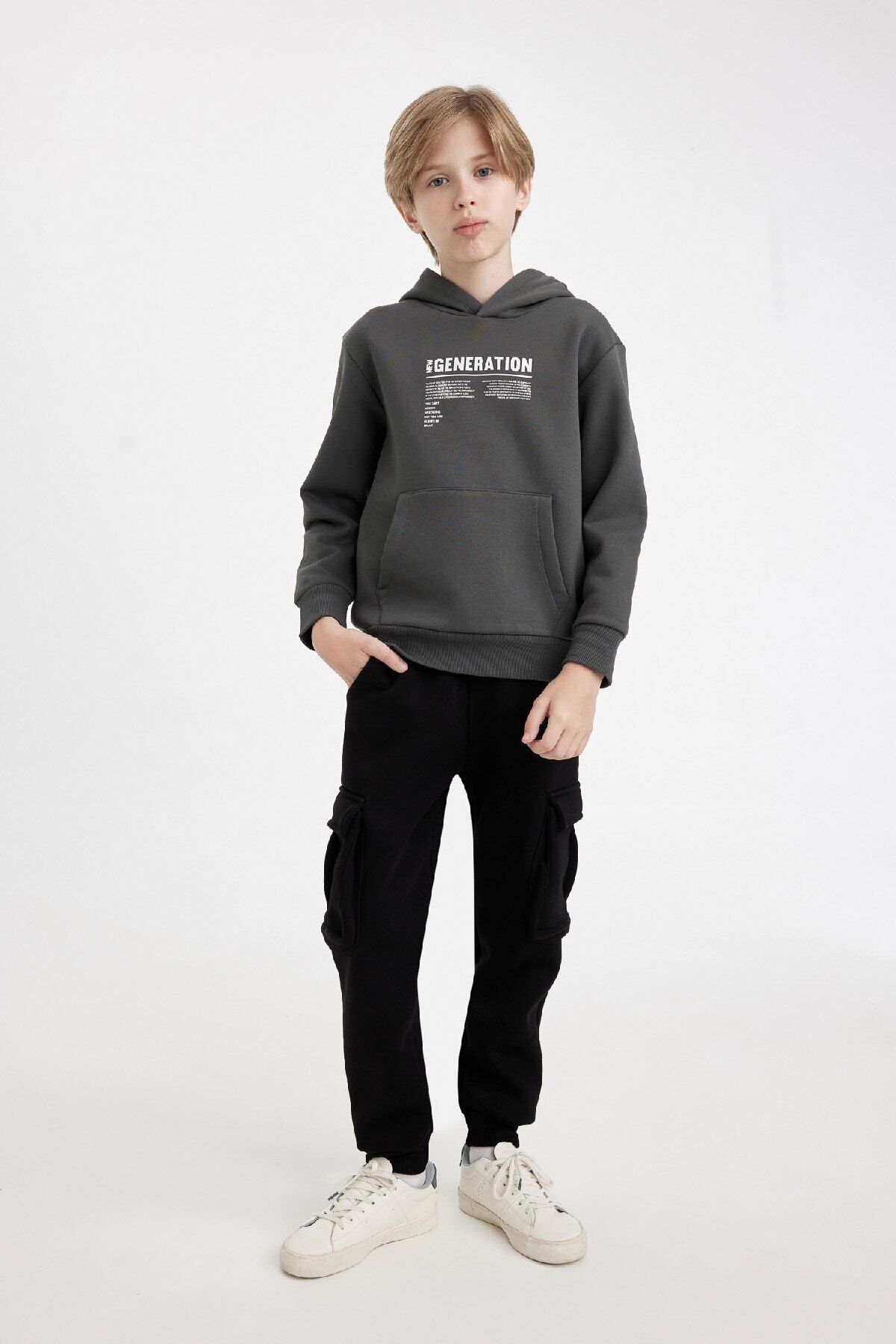 DEFACTO Boys Black Cargo Pocket School Sweatpants