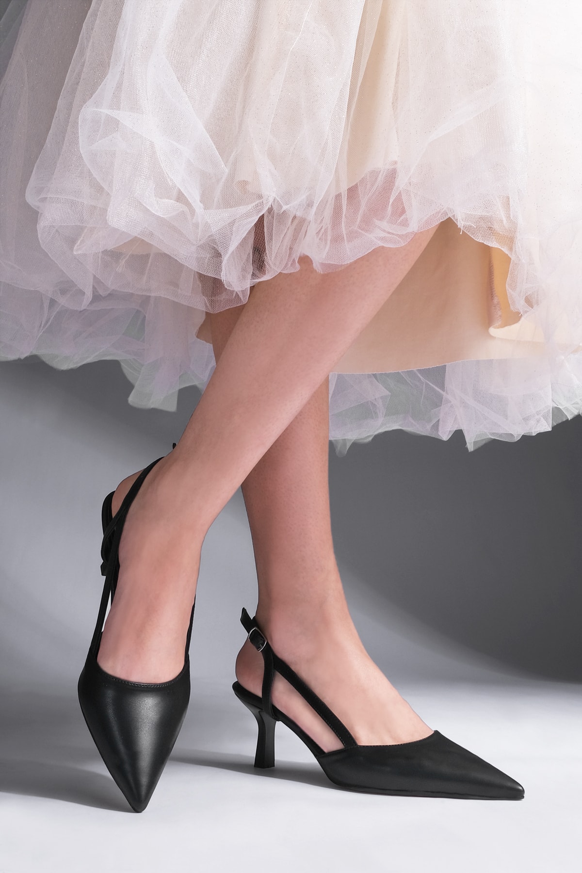 Marjin Women's Stilettos with Open Bands, Pointed Toe Classic Heels, Suder black.
