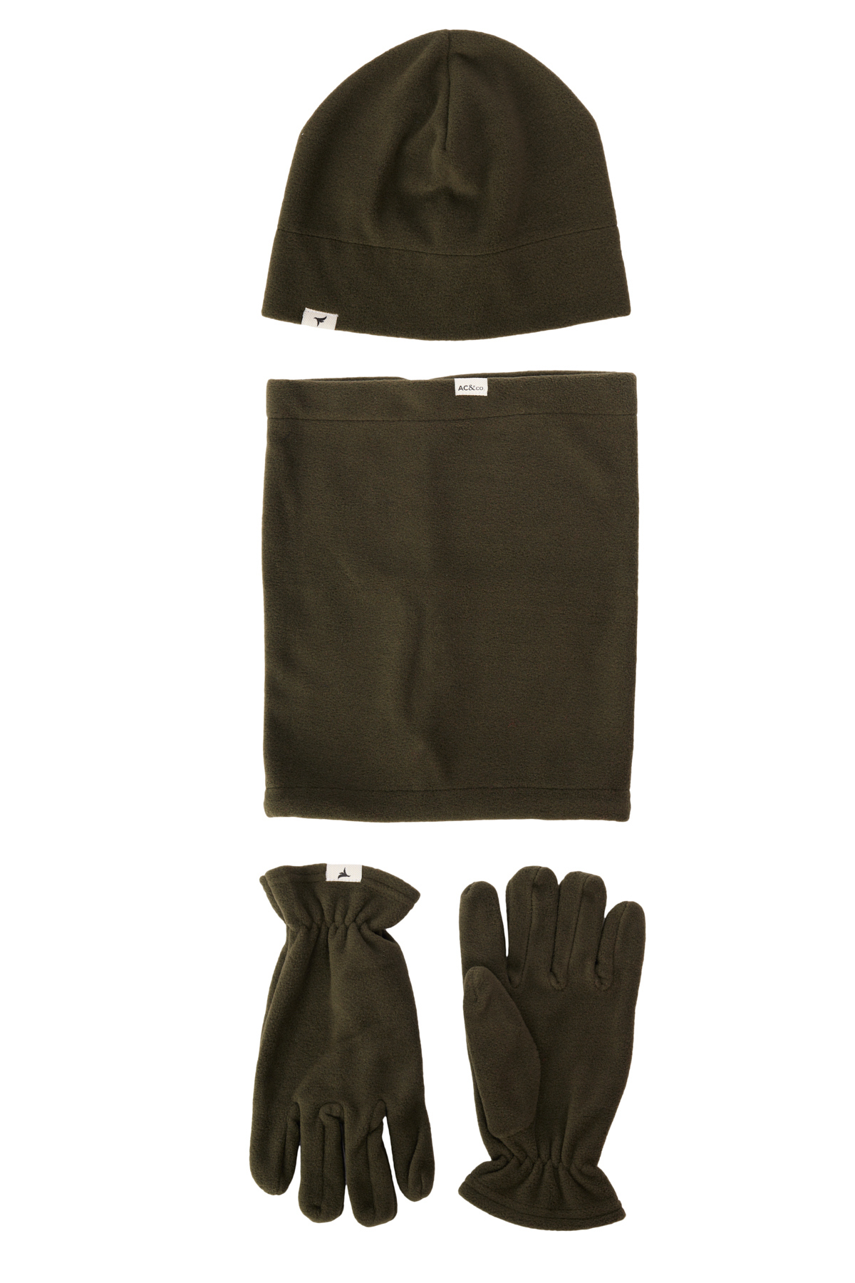 Levně ALTINYILDIZ CLASSICS Men's Khaki Anti-pilling Warm Water Repellent Fleece Beanie Neck Collar Gloves Set