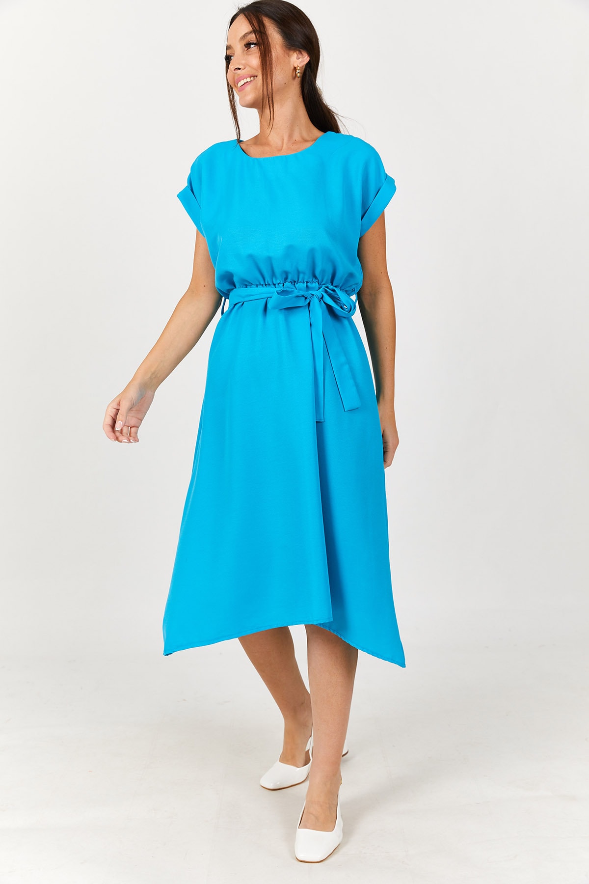 Levně armonika Women's Blue Tie Elastic Waist Dress