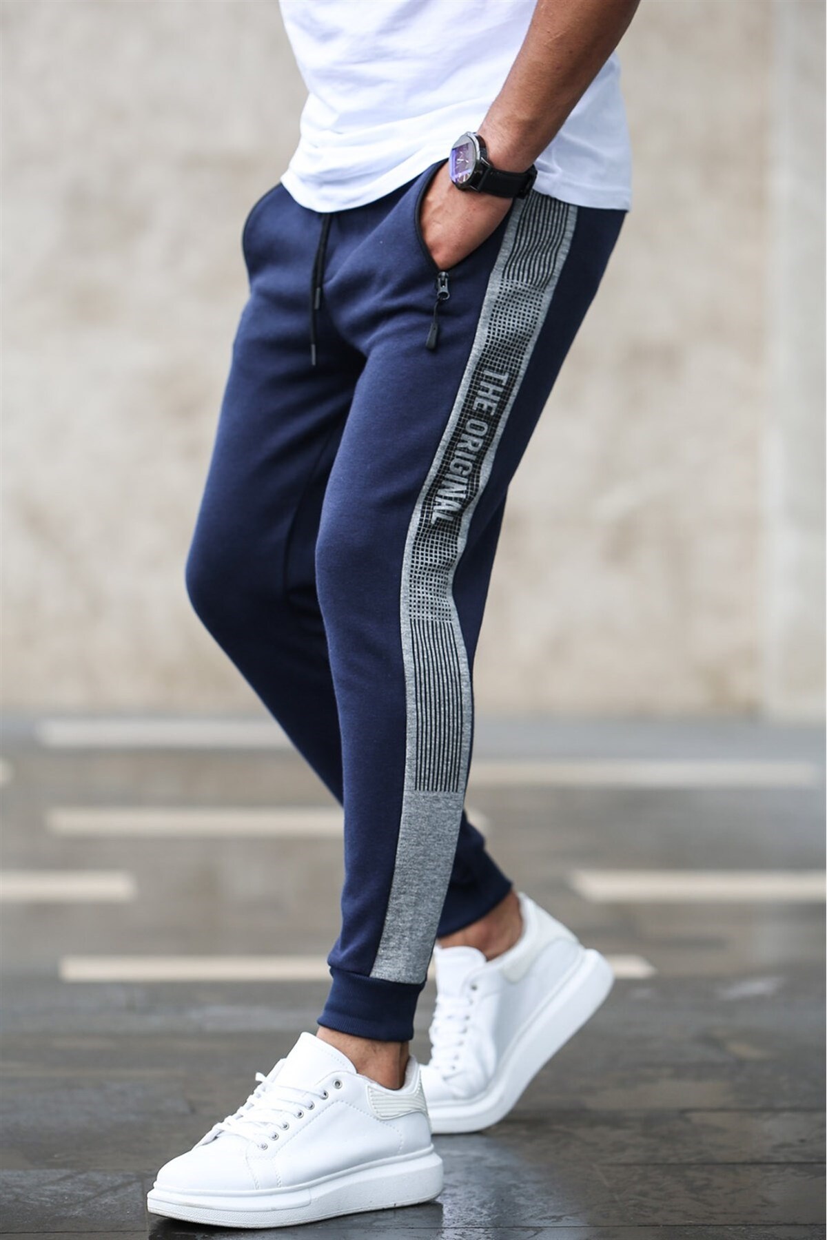Madmext Navy Blue Tracksuit with Side Stripes 4218