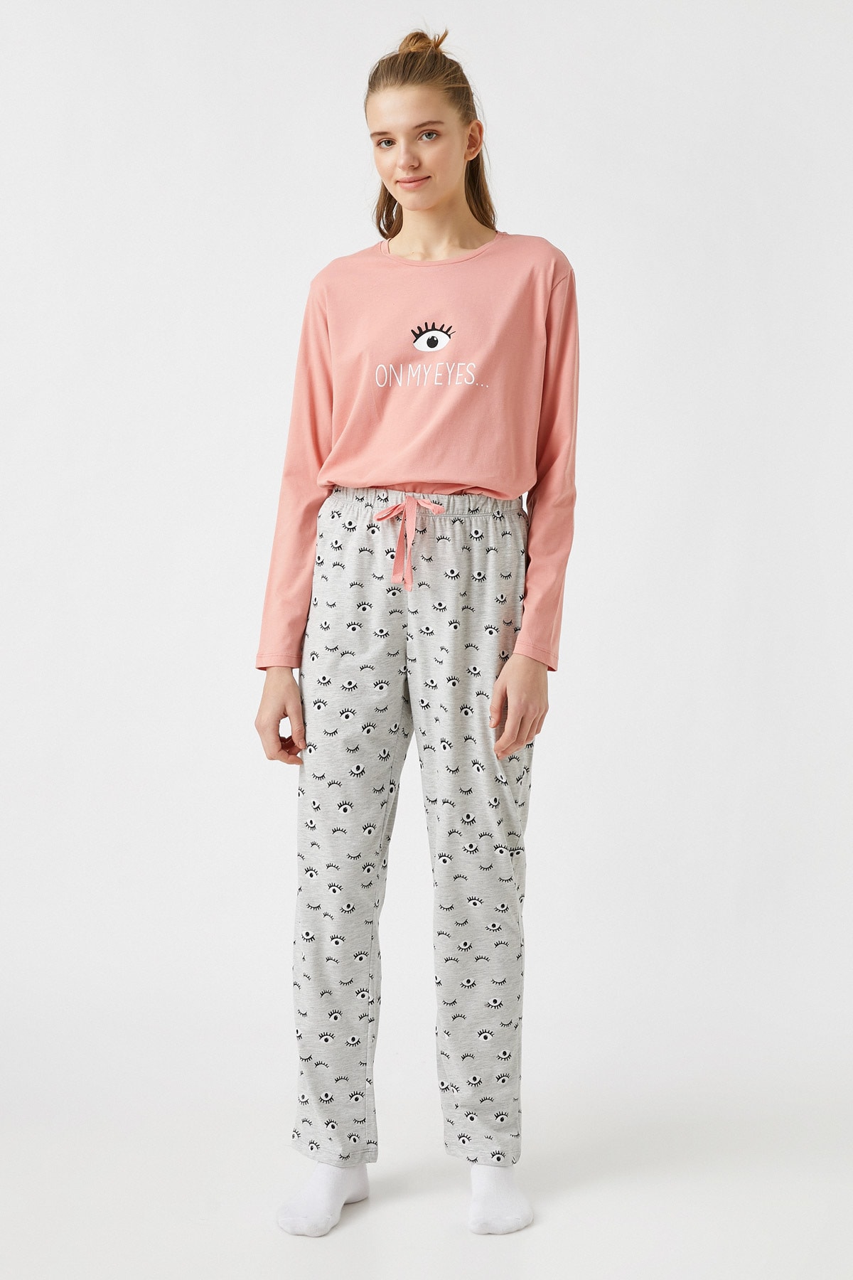 Koton Pajama Set - Gray - Plain