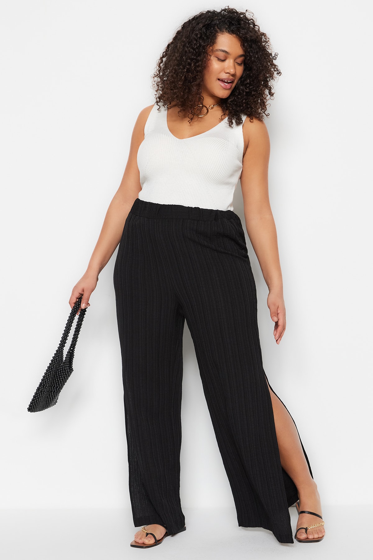Trendyol Curve Black High Waist Wrapped Woven Trousers