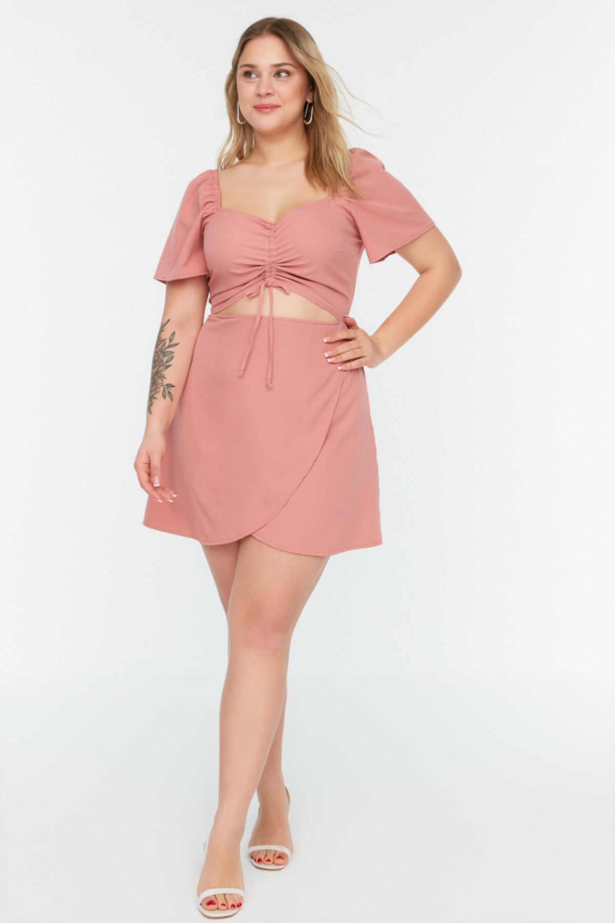 Trendyol Curve Plus Size Dress - Pink - Wrapover