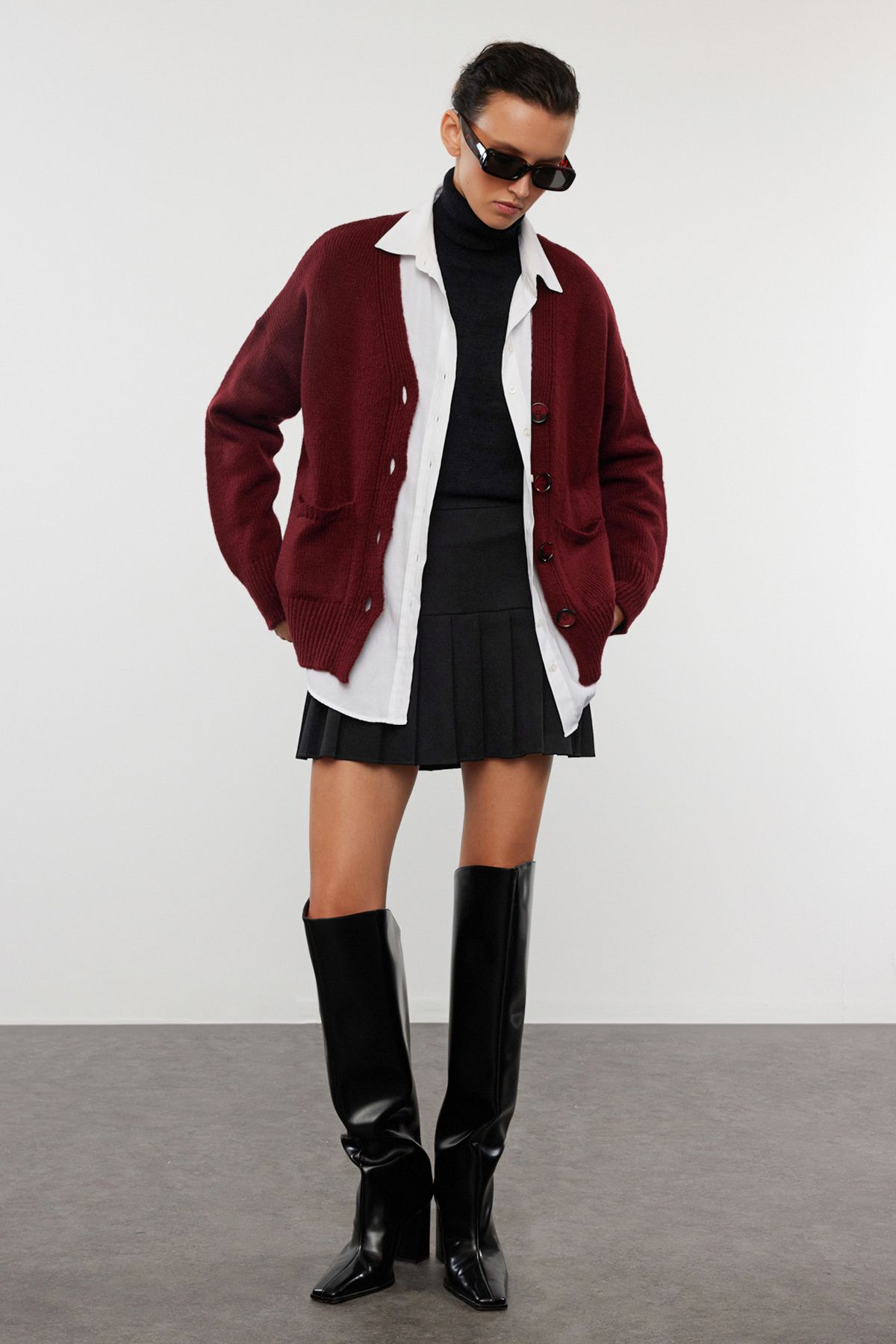 Trendyol Claret Red Basic Soft Textured Knitwear Cardigan